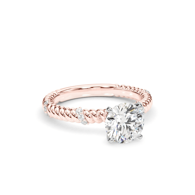 1.12CTW Lab-Grown Diamond 14K Real Gold Rose Rope Twisted Engagement Ring