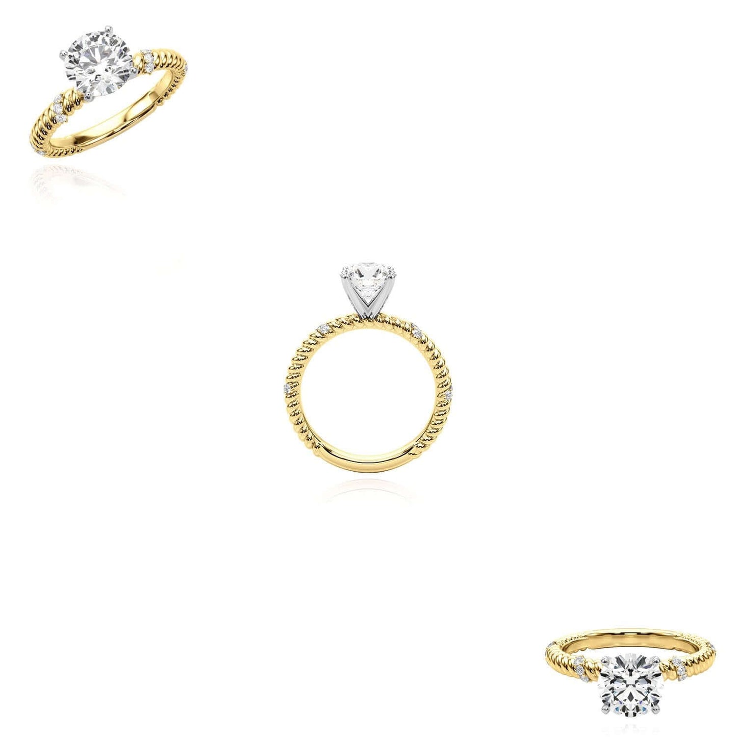 1.62CTW Lab-Grown Diamond 14K Real Gold Twisted Rope Engagement Ring