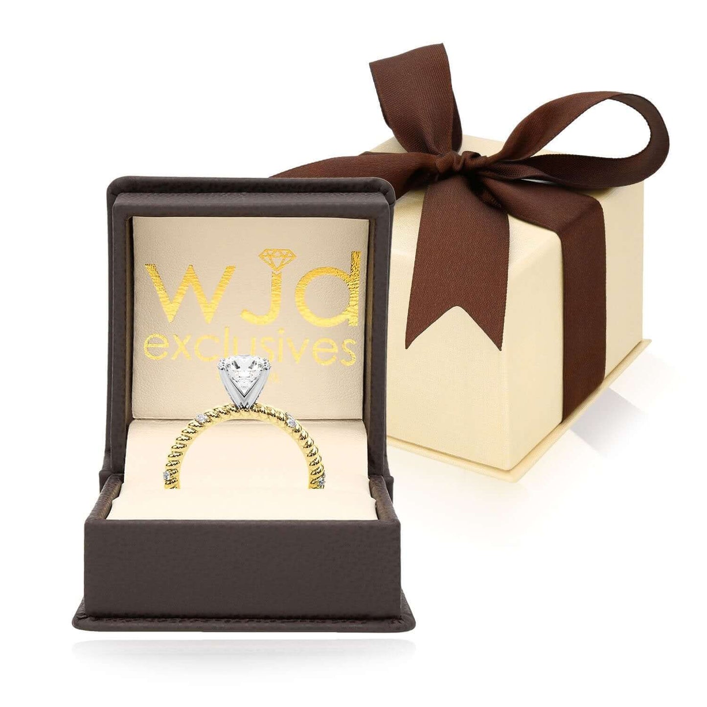 1.62CTW Lab-Grown Diamond 14K Real Gold Twisted Rope Engagement Ring