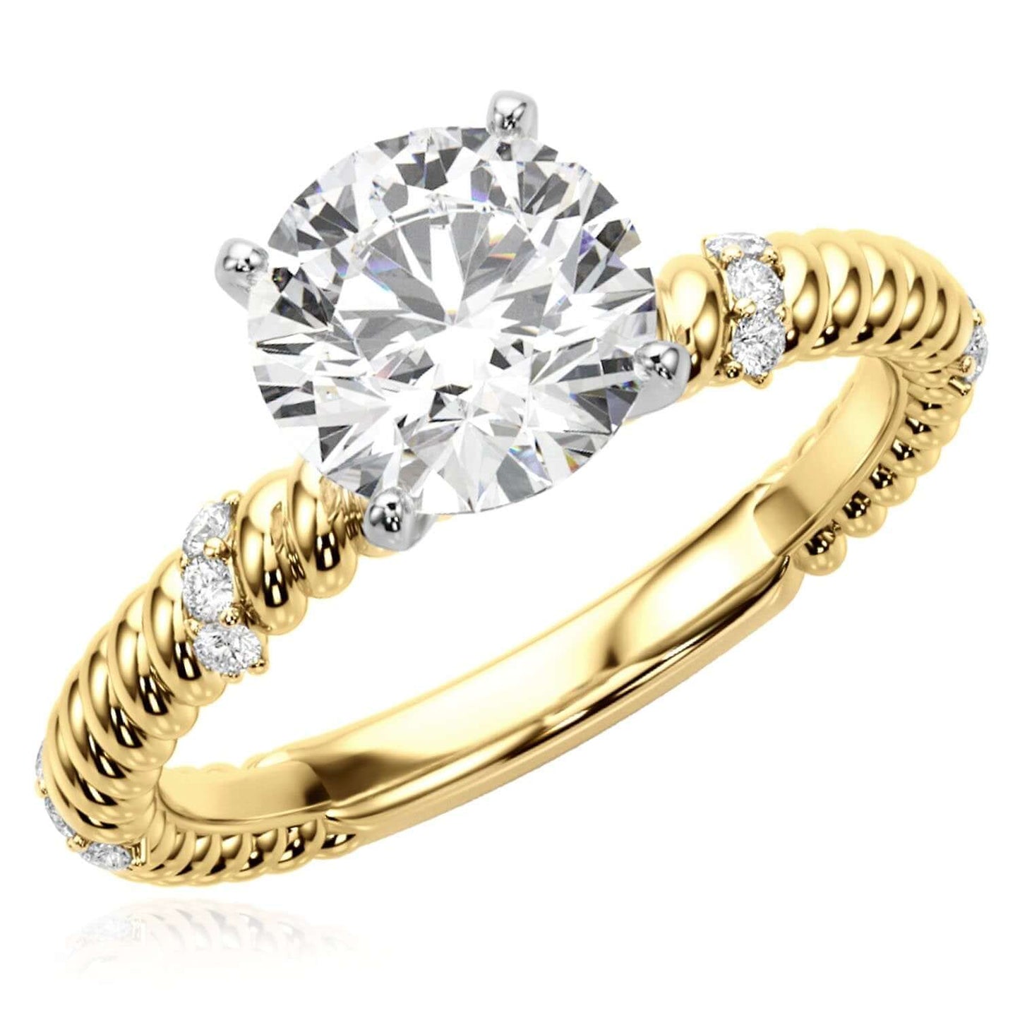 1.62CTW Lab-Grown Diamond 14K Real Gold Twisted Rope Engagement Ring
