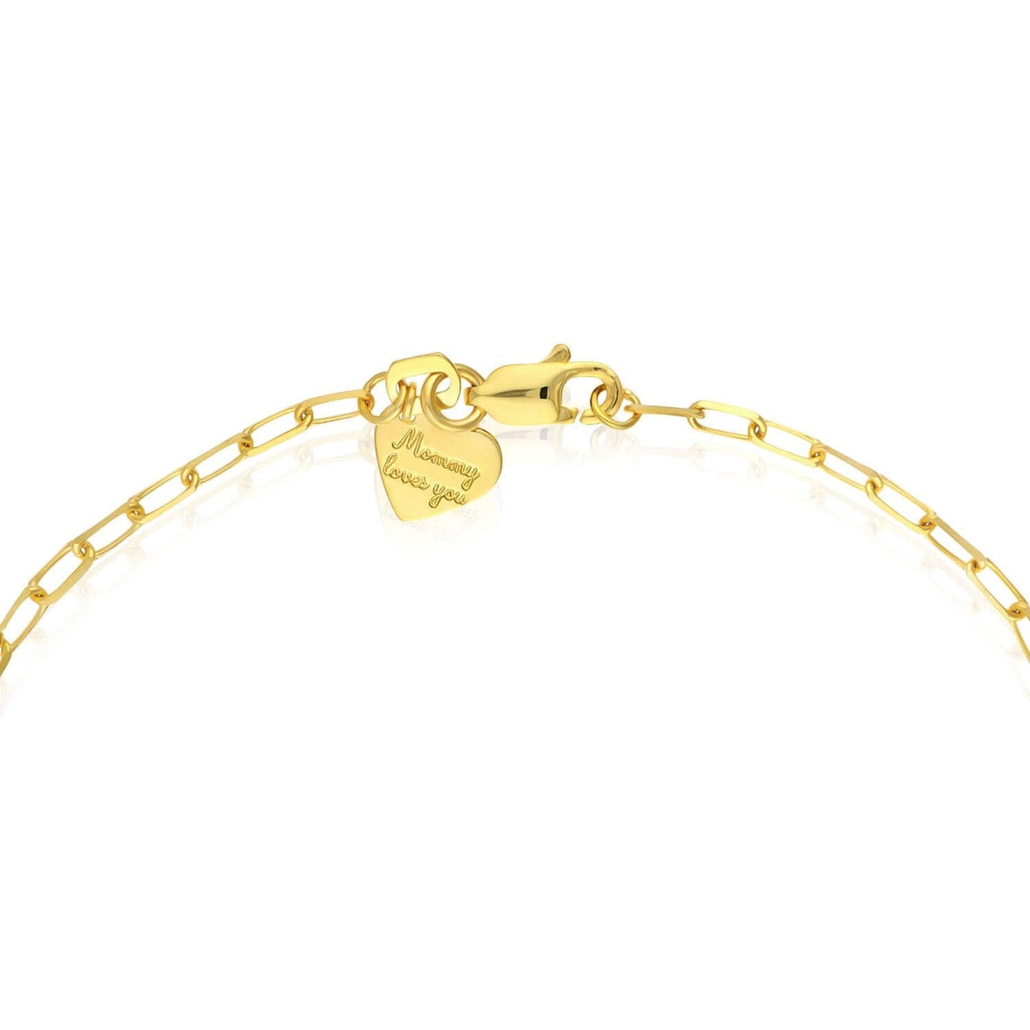 Kids 14K Real Gold Star "Mommy loves you" Heart Charm Paperclip Bracelet 6"
