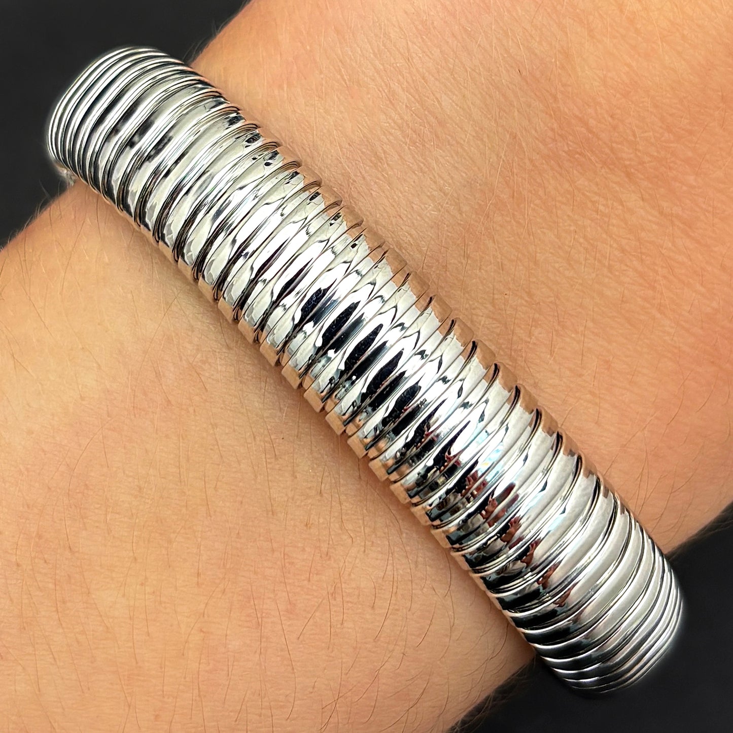 Solid Sterling Silver 14mm Omega Bracelet 7.5"