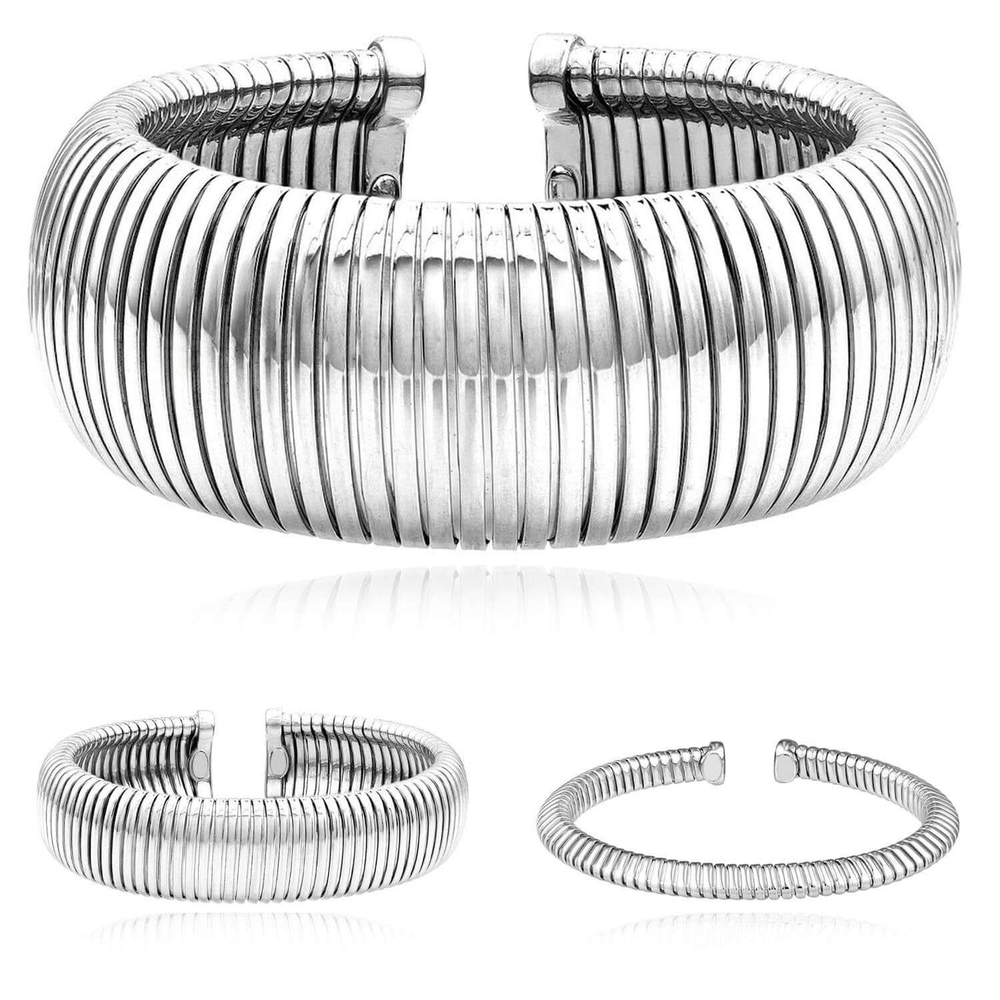 Sterling Silver 6mm, 18mm, 28mm Omega Open Bangle Bracelet