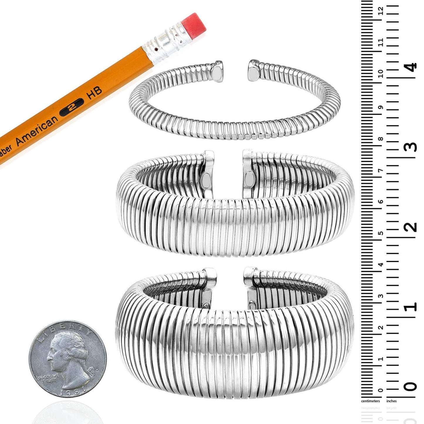 Sterling Silver 6mm, 18mm, 28mm Omega Open Bangle Bracelet