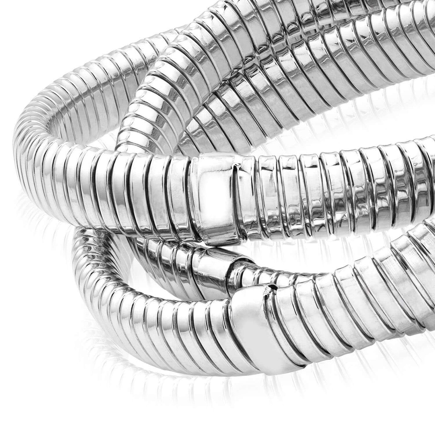 Sterling Silver 10mm Triple Interlinked Layered Omega Bangle Bracelet (Solid Links) 10mm
