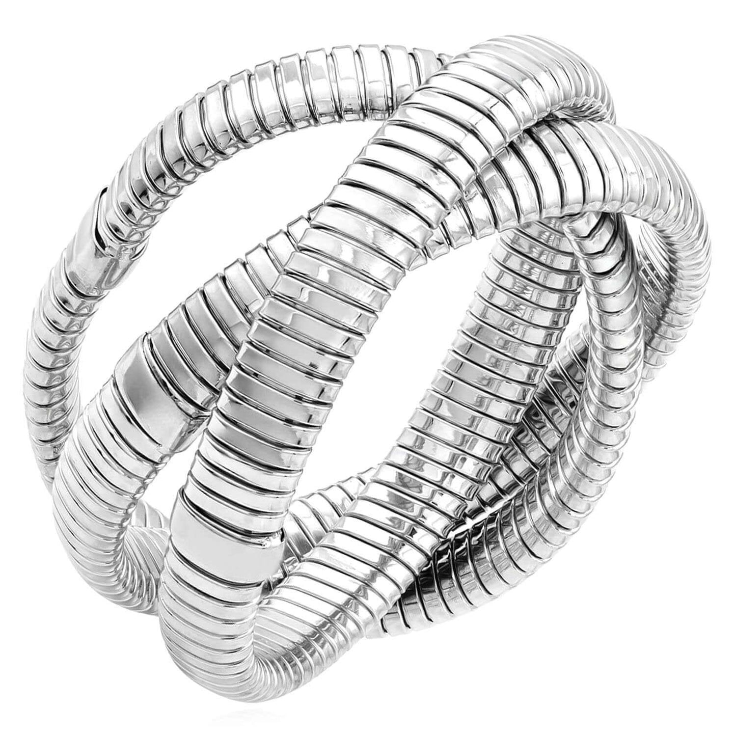 Sterling Silver 10mm Triple Interlinked Layered Omega Bangle Bracelet (Solid Links) 10mm
