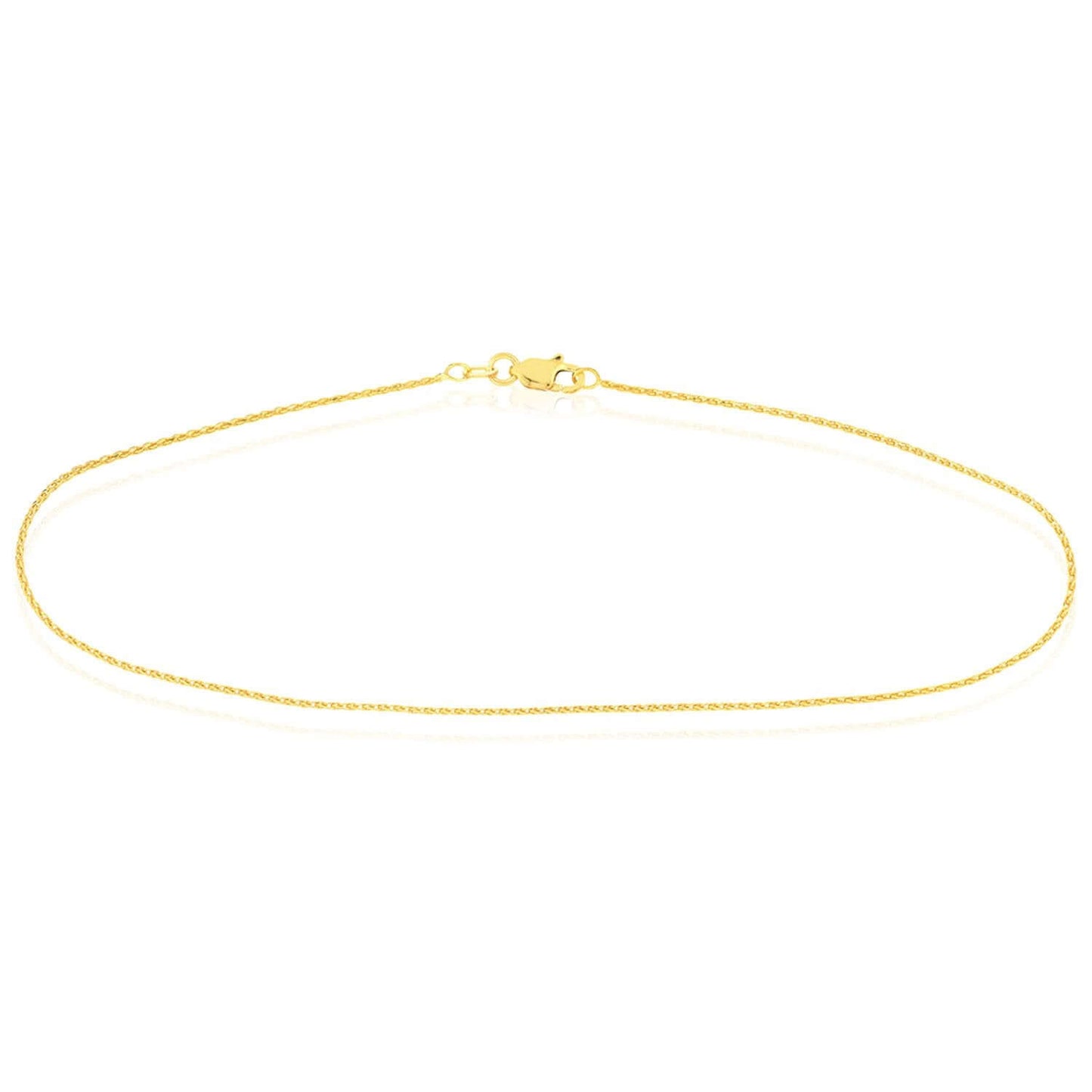 14K Real Gold Yellow White Diamond-Cut Spiga Wheat Ankle Bracelet - 10"