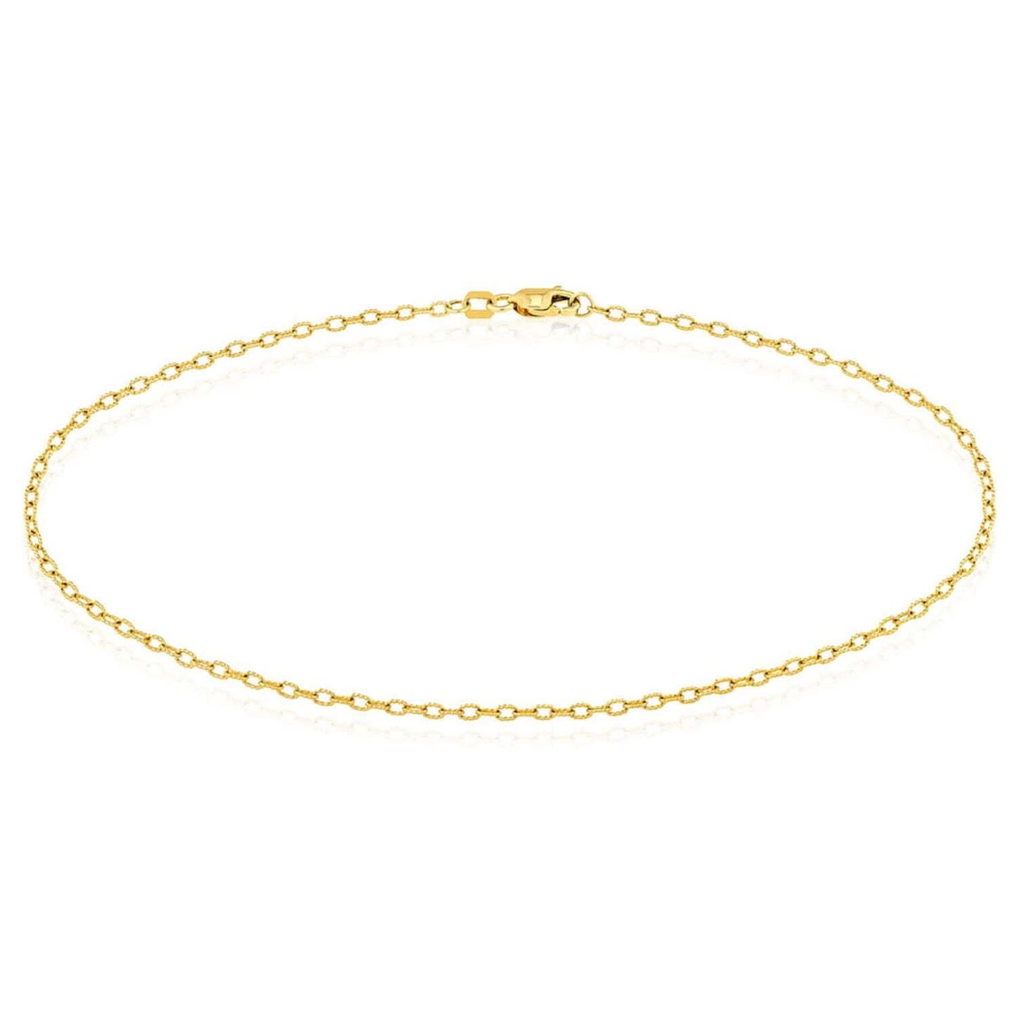 Solid 14K Real Gold 1.8mm Textured Rolo Ankle Bracelet 10"