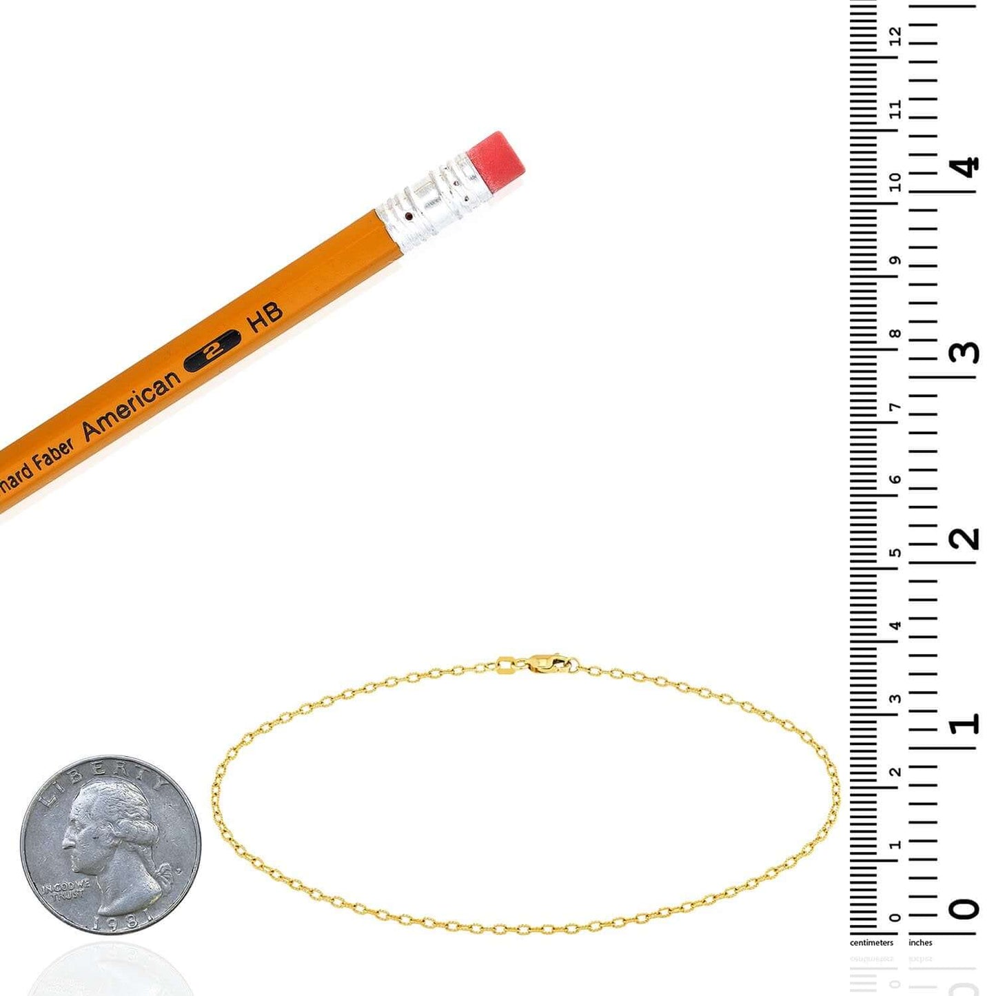 Solid 14K Real Gold 1.8mm Textured Rolo Ankle Bracelet 10"