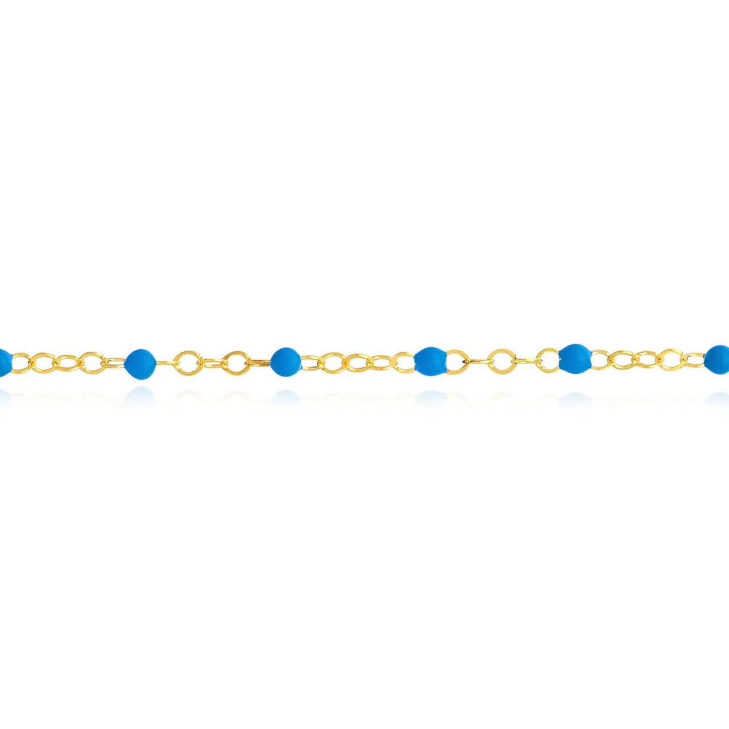 14K Yellow Gold Red, White, Cobalt Enamel Bead Bracelet (Solid Links) 6.5"-7.5" Adjustable