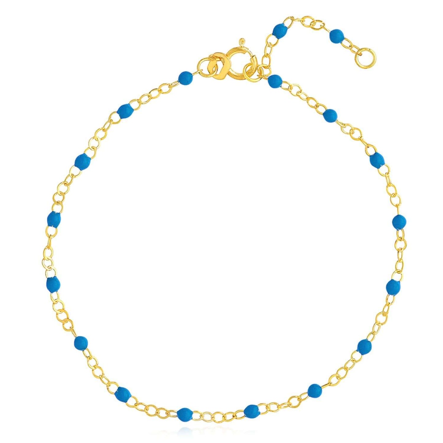 14K Yellow Gold Red, White, Cobalt Enamel Bead Bracelet (Solid Links) 6.5"-7.5" Adjustable