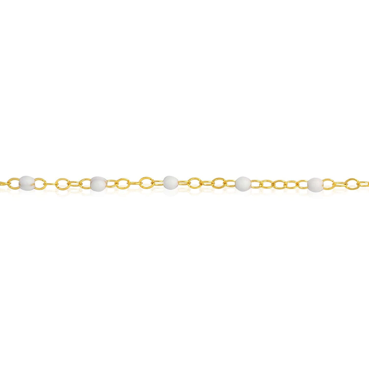 14K Yellow Gold Red, White, Cobalt Enamel Bead Bracelet (Solid Links) 6.5"-7.5" Adjustable