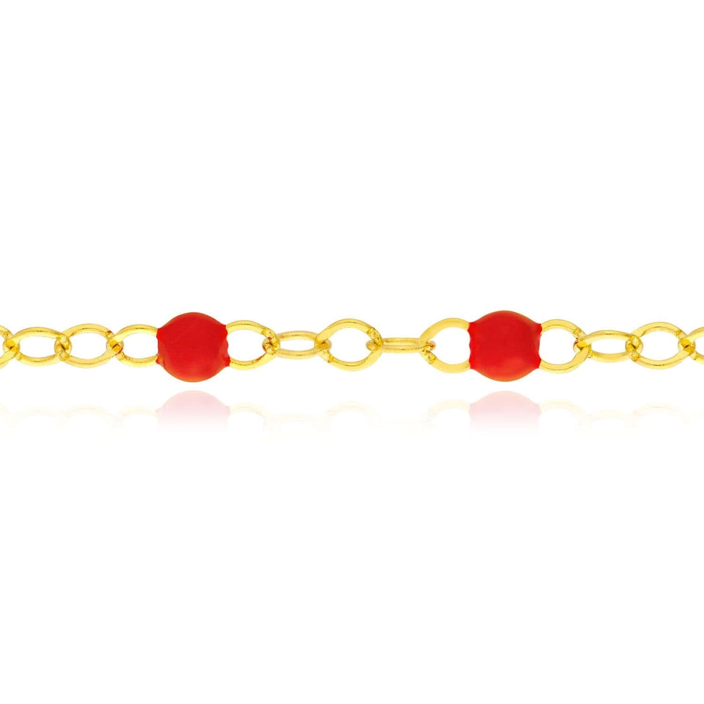 14K Real Gold Red, White, Cobalt Enamel Bead Ankle Bracelet 9"-10" Adjustable