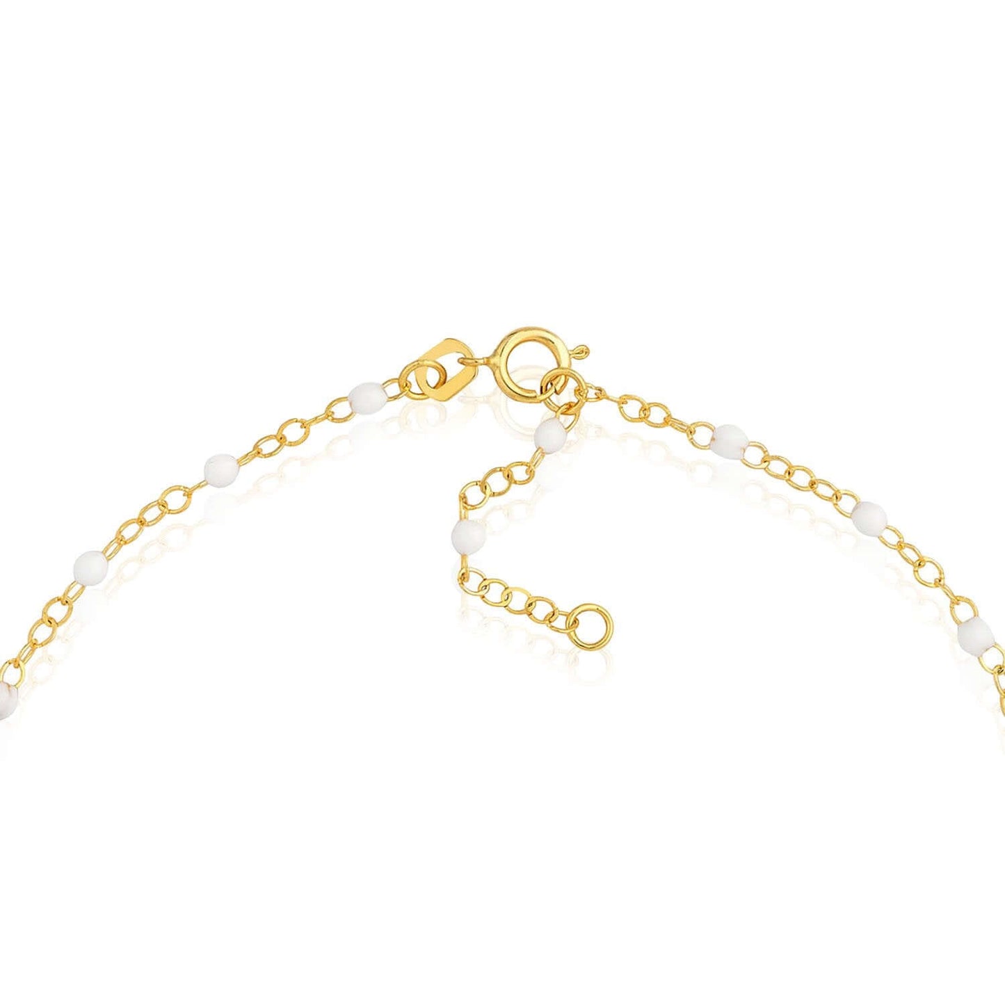 14K Real Gold Red, White, Cobalt Enamel Bead Ankle Bracelet 9"-10" Adjustable