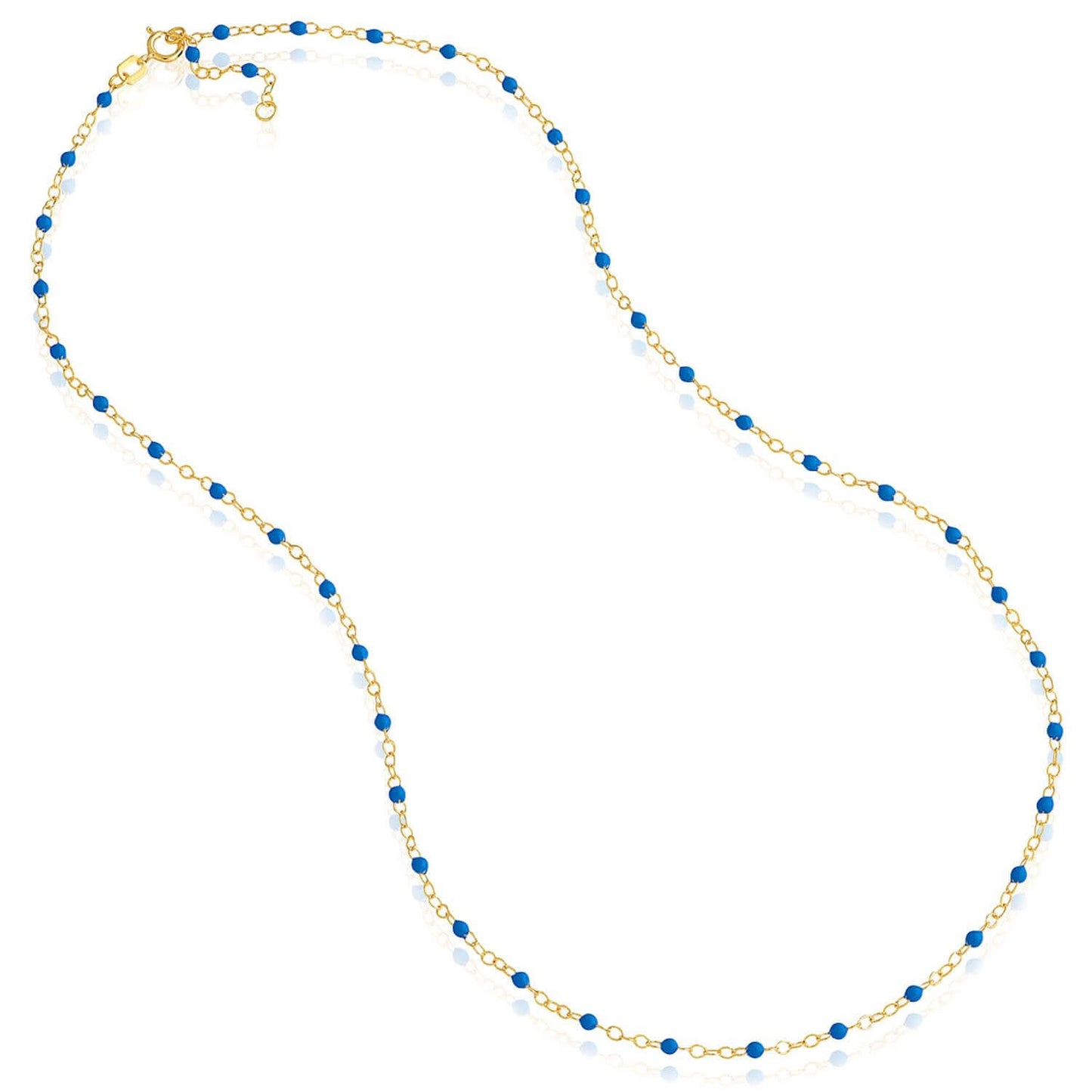 14K Real Gold Red, White, Cobalt Enamel Bead Necklace 16"-18" Adjustable