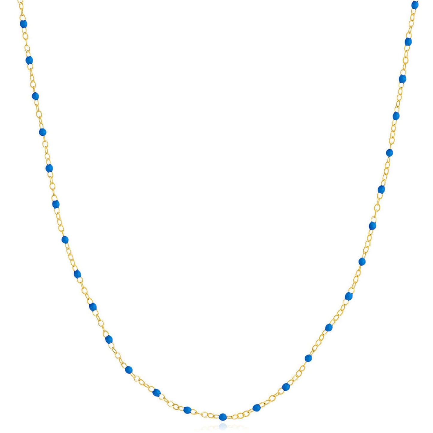 14K Real Gold Red, White, Cobalt Enamel Bead Necklace 16"-18" Adjustable