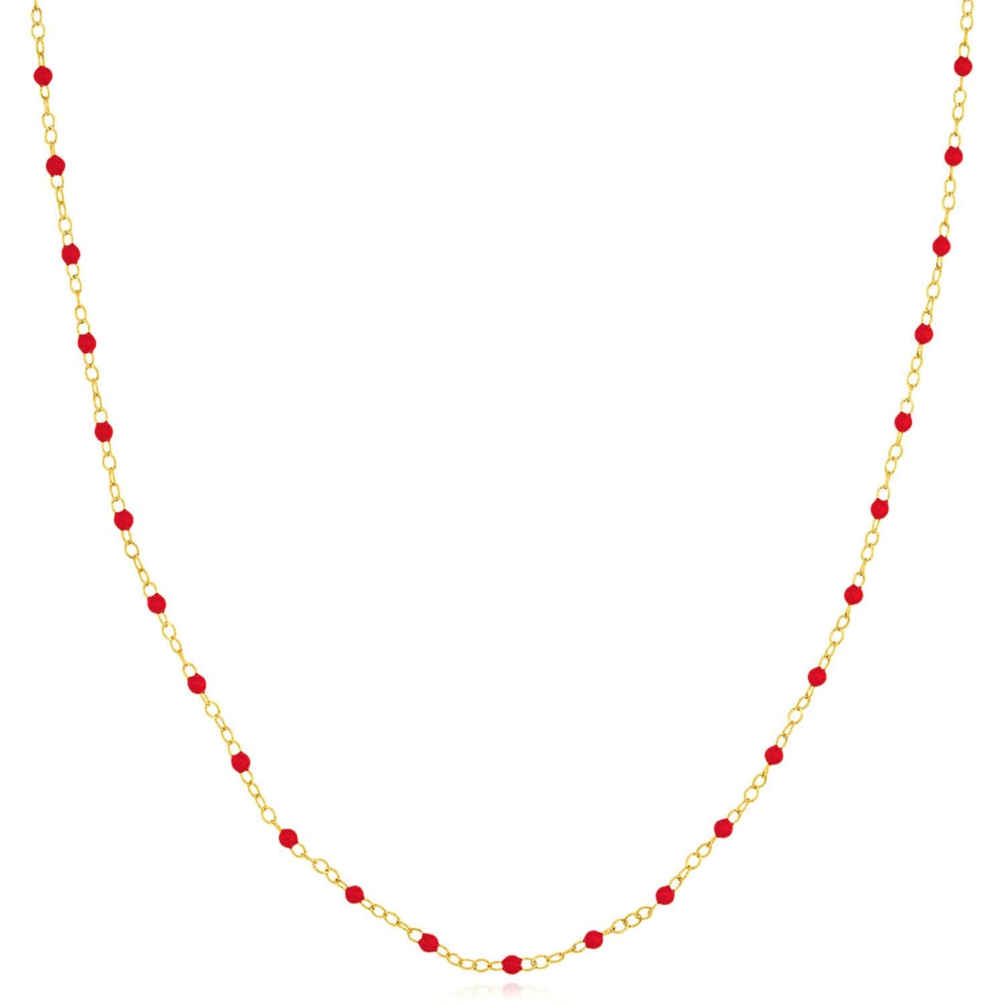 14K Real Gold Red, White, Cobalt Enamel Bead Necklace 16"-18" Adjustable