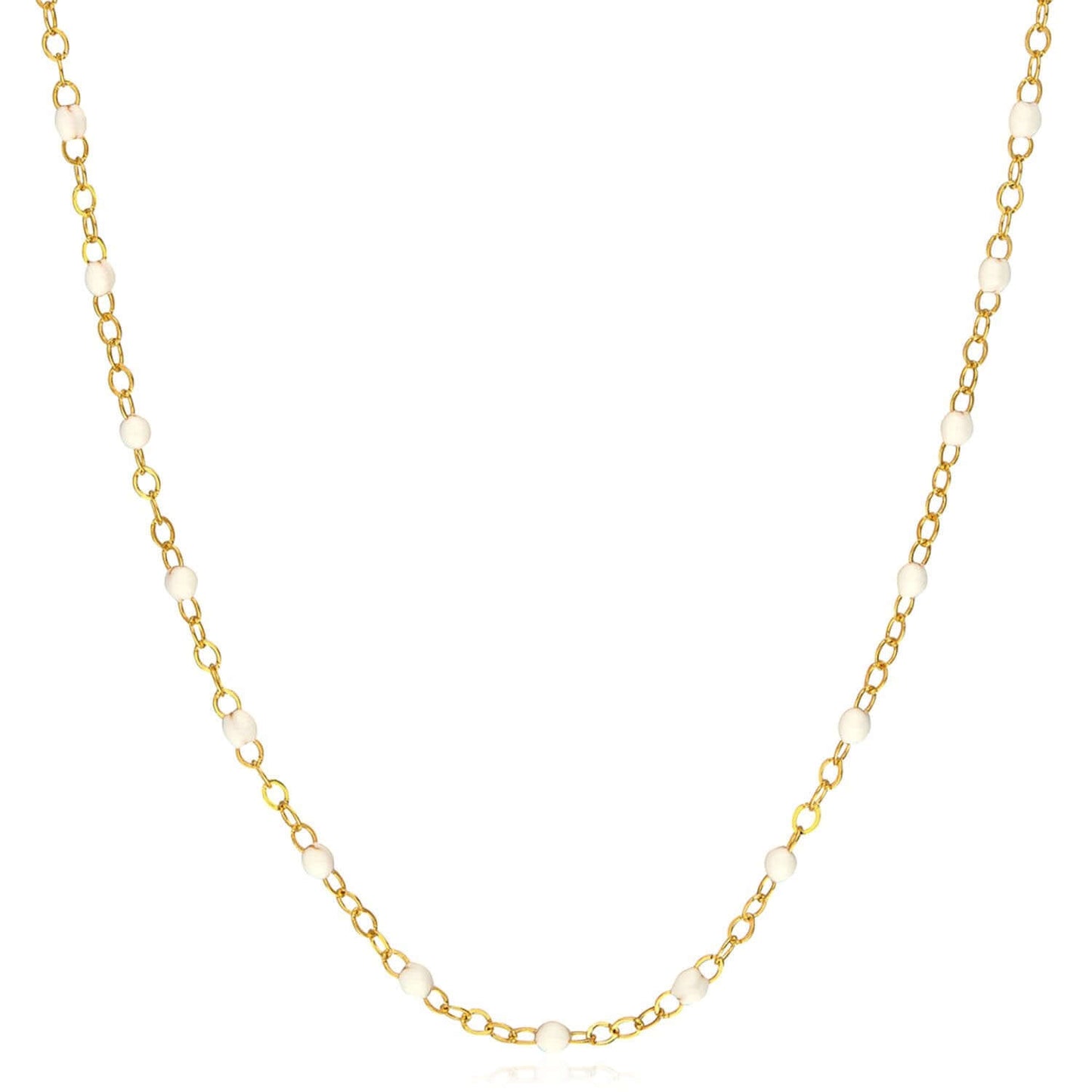 14K Real Gold Red, White, Cobalt Enamel Bead Necklace 16"-18" Adjustable