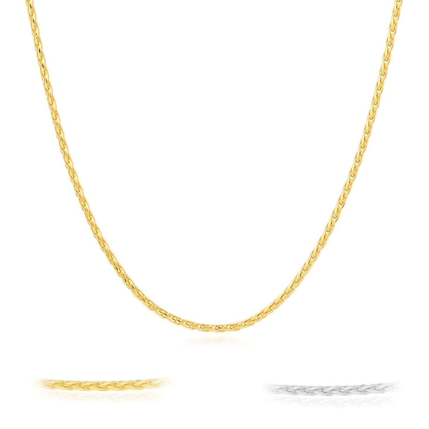 14K Real Gold 1mm Yellow, White Spiga Diamond-Cut Wheat Chain Necklace 16"-24"