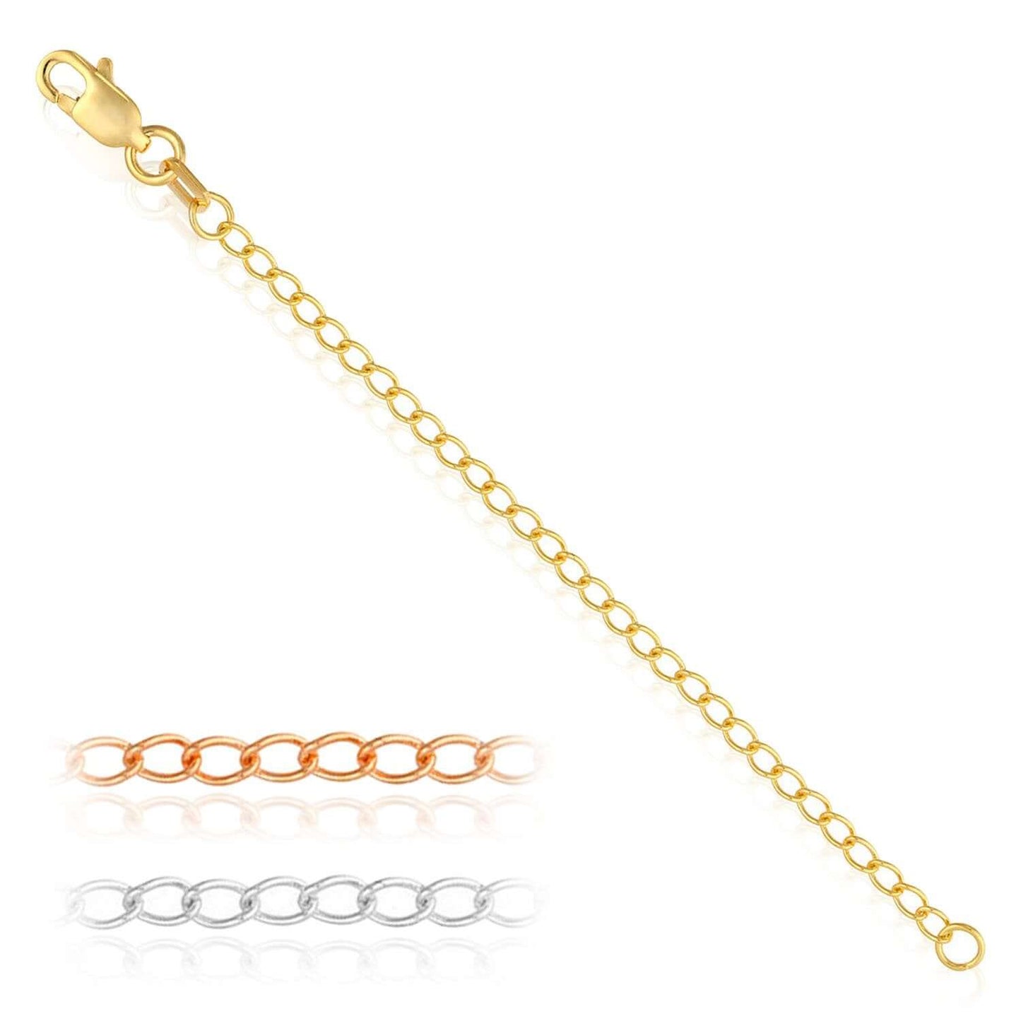 14K Real Gold Yellow, White, Rose Lobster Claw Clasp 3" Chain Extender