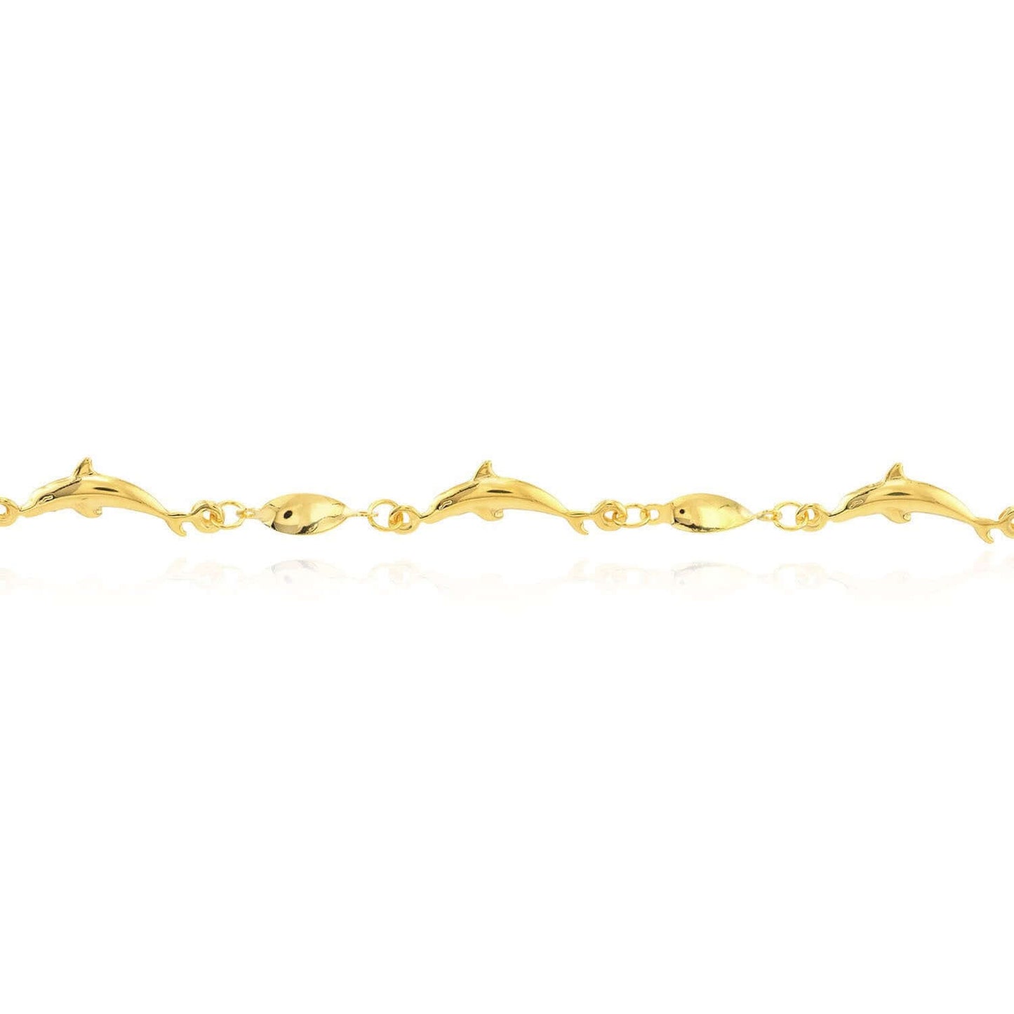 14K Real Gold Marquise Twisted Dolphin Ankle Bracelet 9"-10" Adjustable