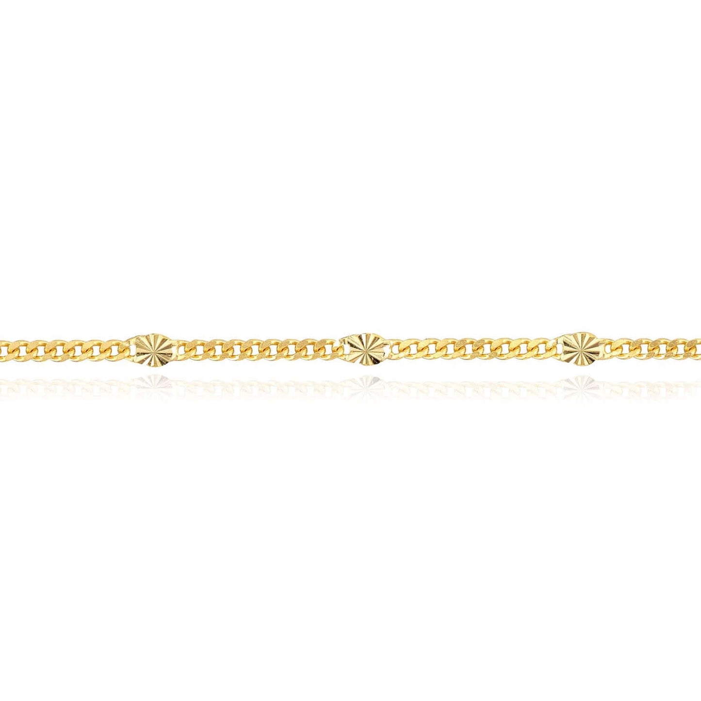 14K Real Gold Curb Ankle Bracelet 9"-10" Adjustable
