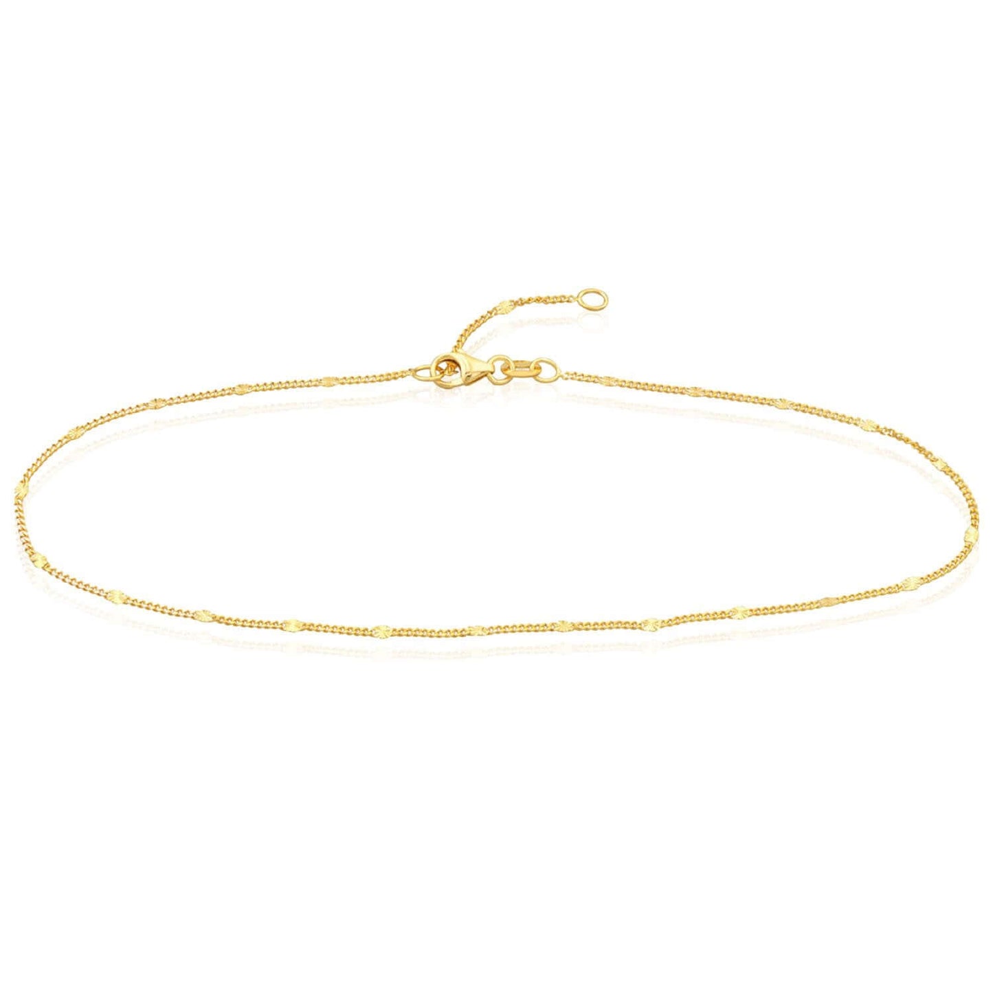 14K Real Gold Curb Ankle Bracelet 9"-10" Adjustable