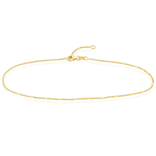 14K Yellow Gold Curb Ankle Bracelet (Solid Links) 9"-10" Adjustable