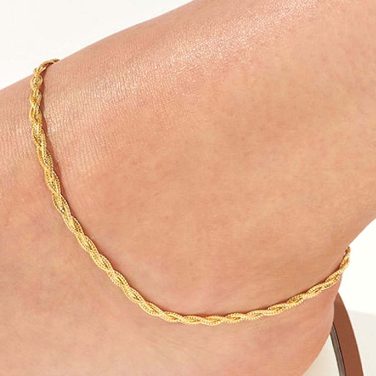 14K Real Gold 3mm Fox Link Ankle Bracelet 10"
