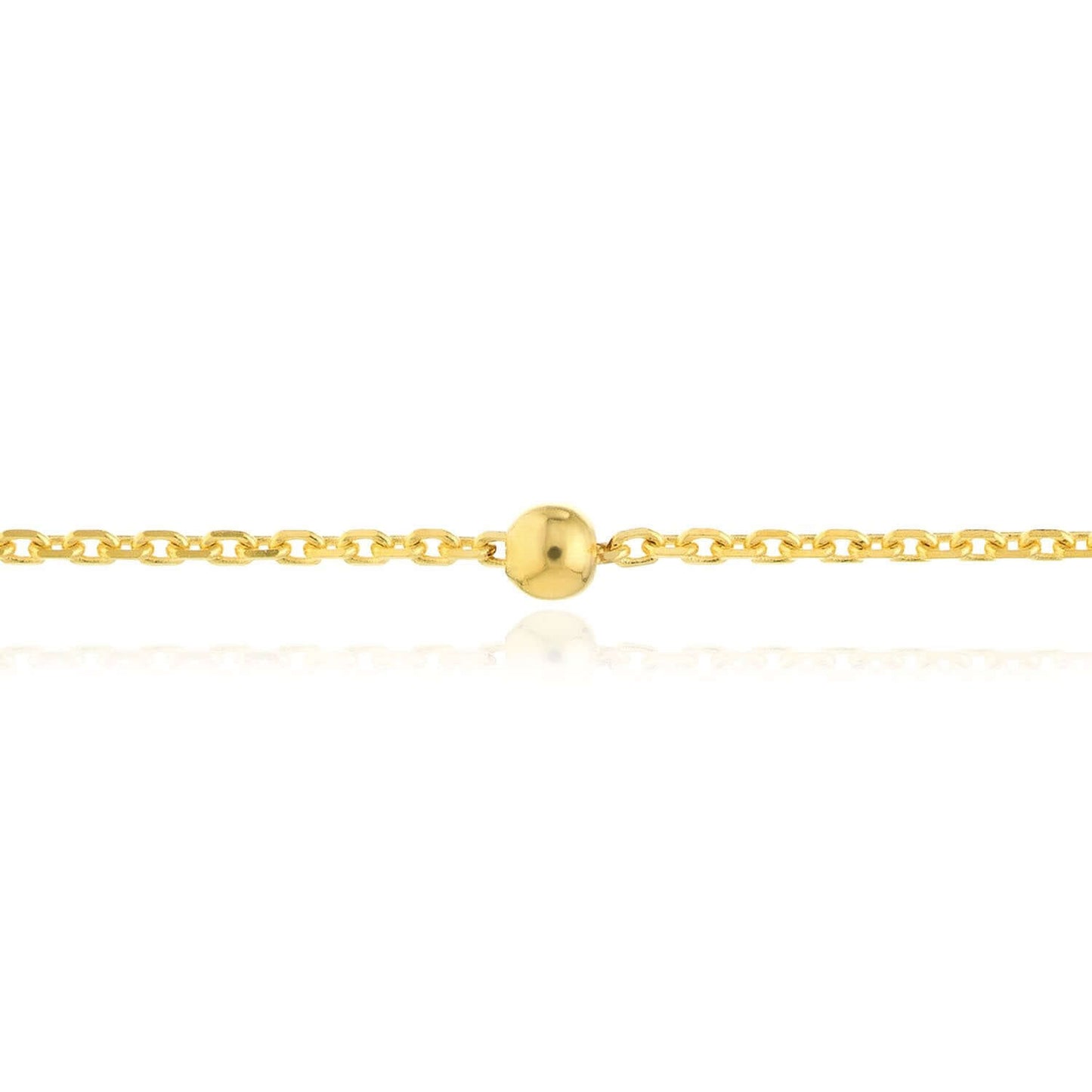 14K Real Gold Cable Chain Bead Stations Ankle Bracelet 9"-10" Adjustable