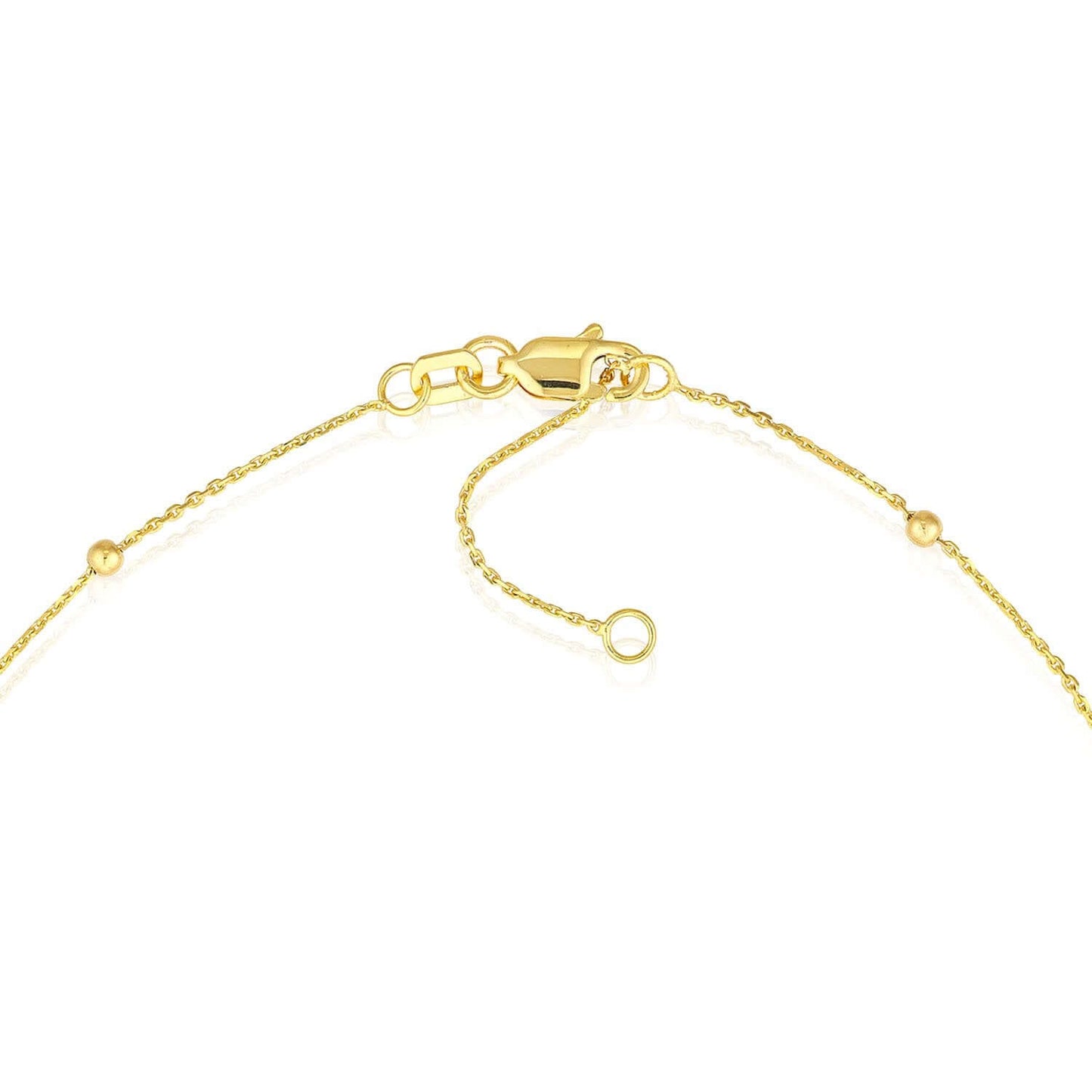 14K Real Gold Cable Chain Bead Stations Ankle Bracelet 9"-10" Adjustable