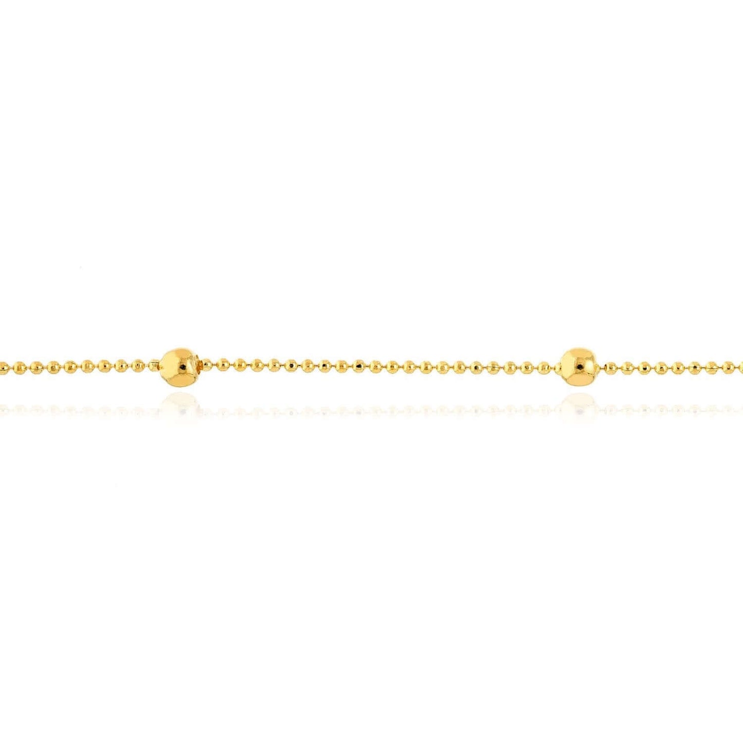 14K Real Gold Diamond-Cut Chain Bead Stations Ankle Bracelet 9"-10" Adjustable