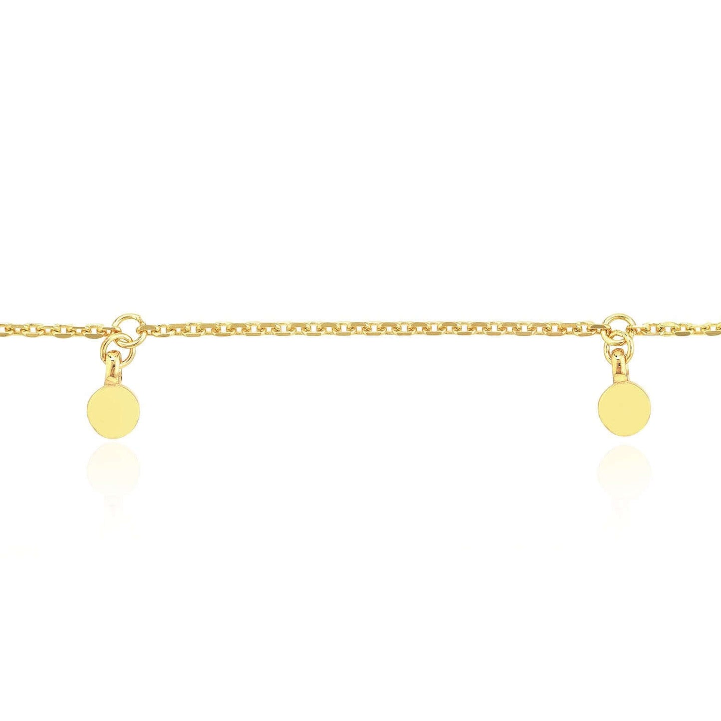 14K Real Gold Cable Chain Dangling Disc Charms Ankle Bracelet 9"-10" Adjustable