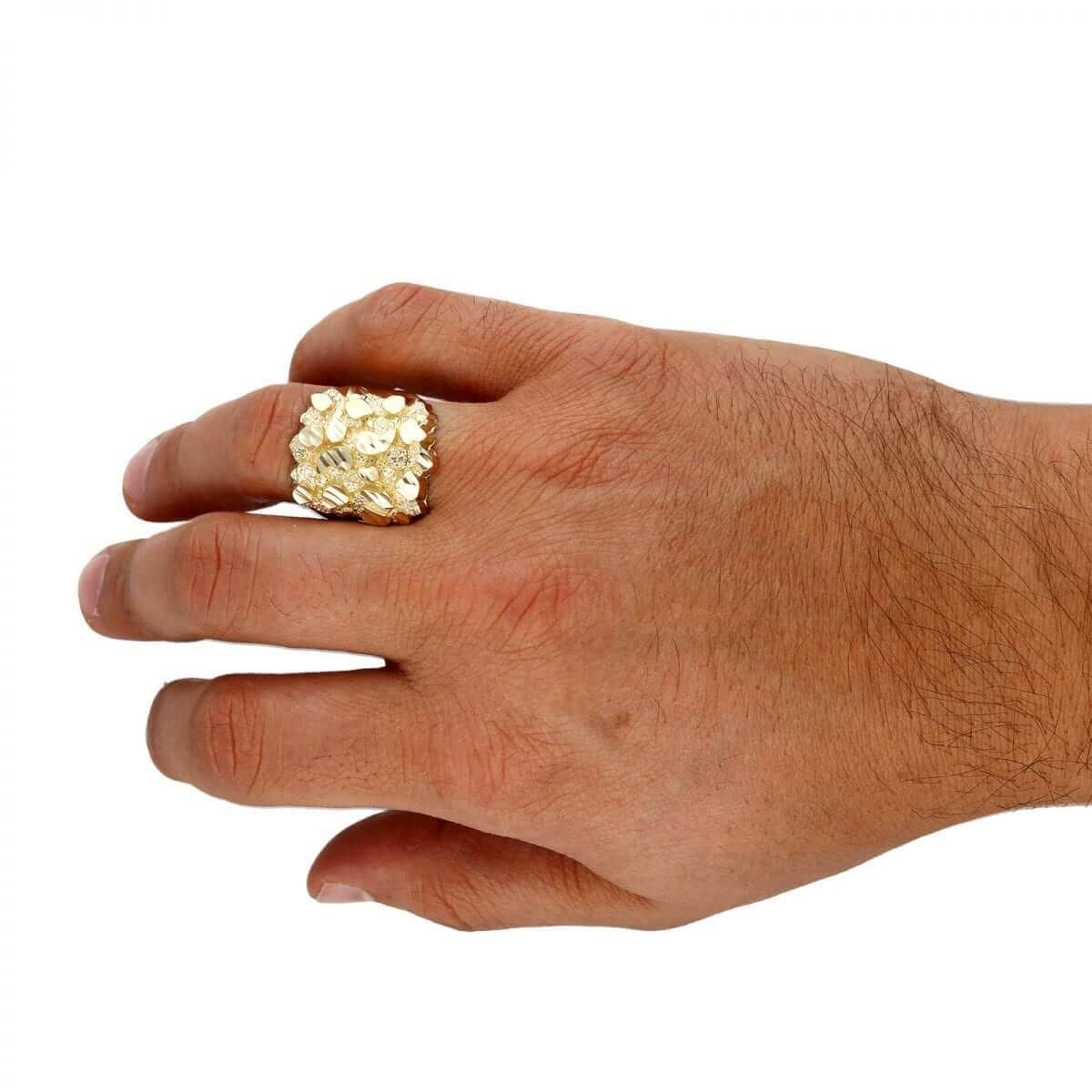 10K Gold Diamond-Cut Nugget Signet Ring