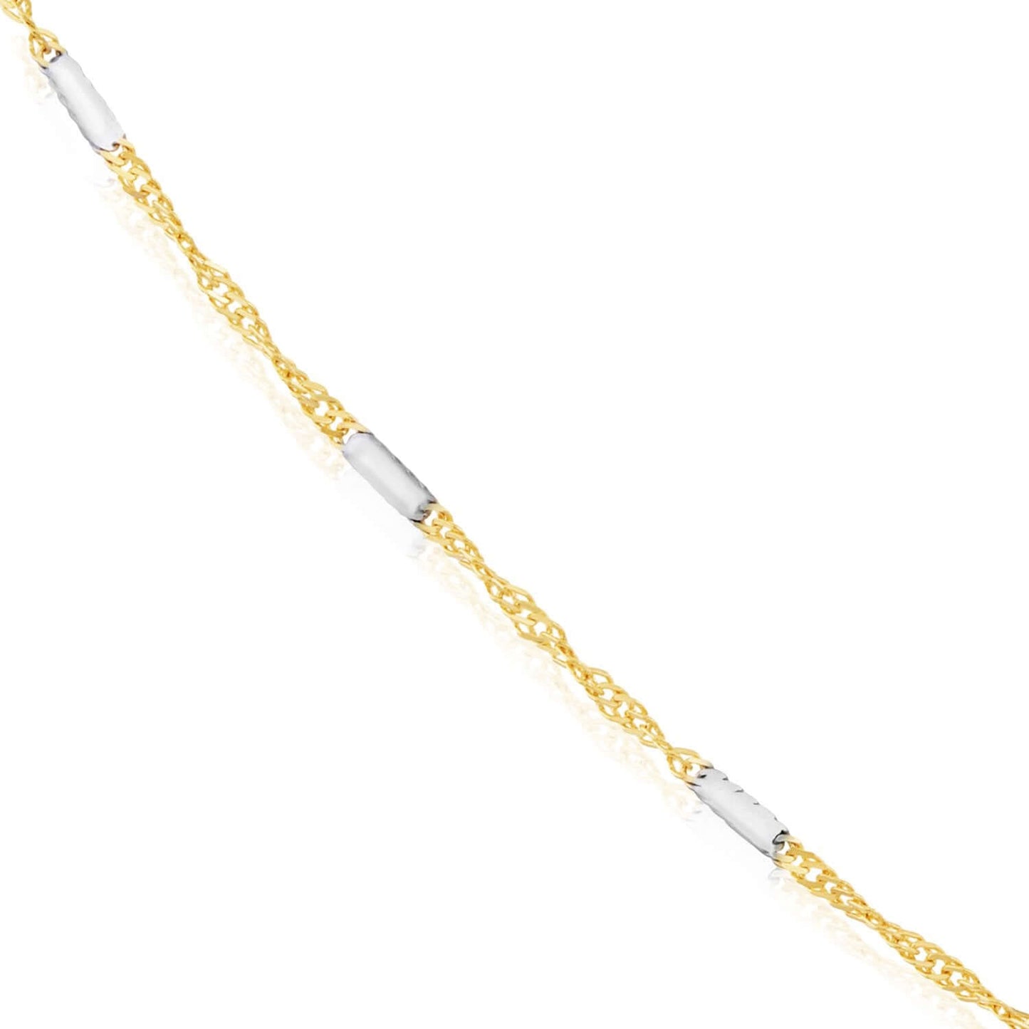 14K Real Gold Two-Tone 1.5mm Singapore Stations Chain Necklace 16" 18" 20"