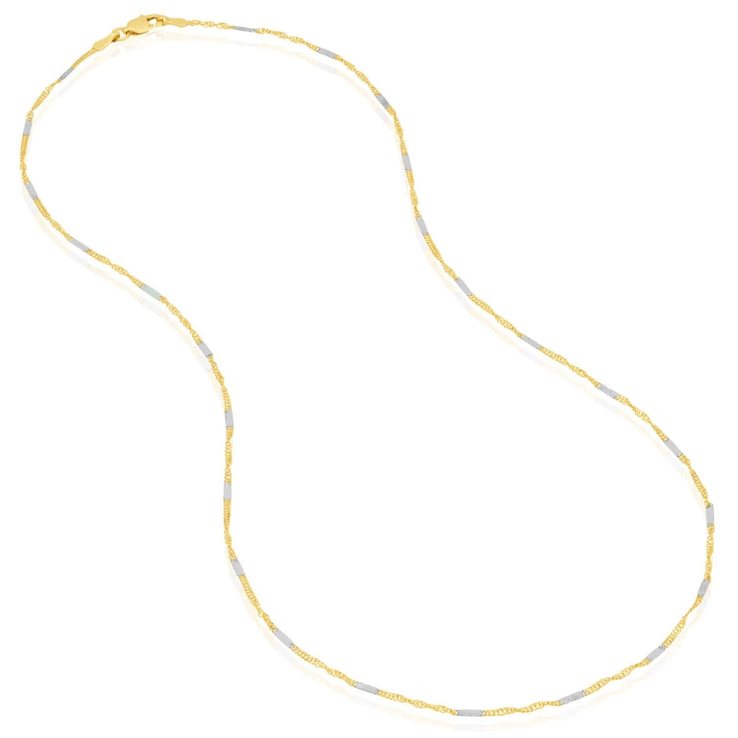 14K Real Gold Two-Tone 1.5mm Singapore Stations Chain Necklace 16" 18" 20"
