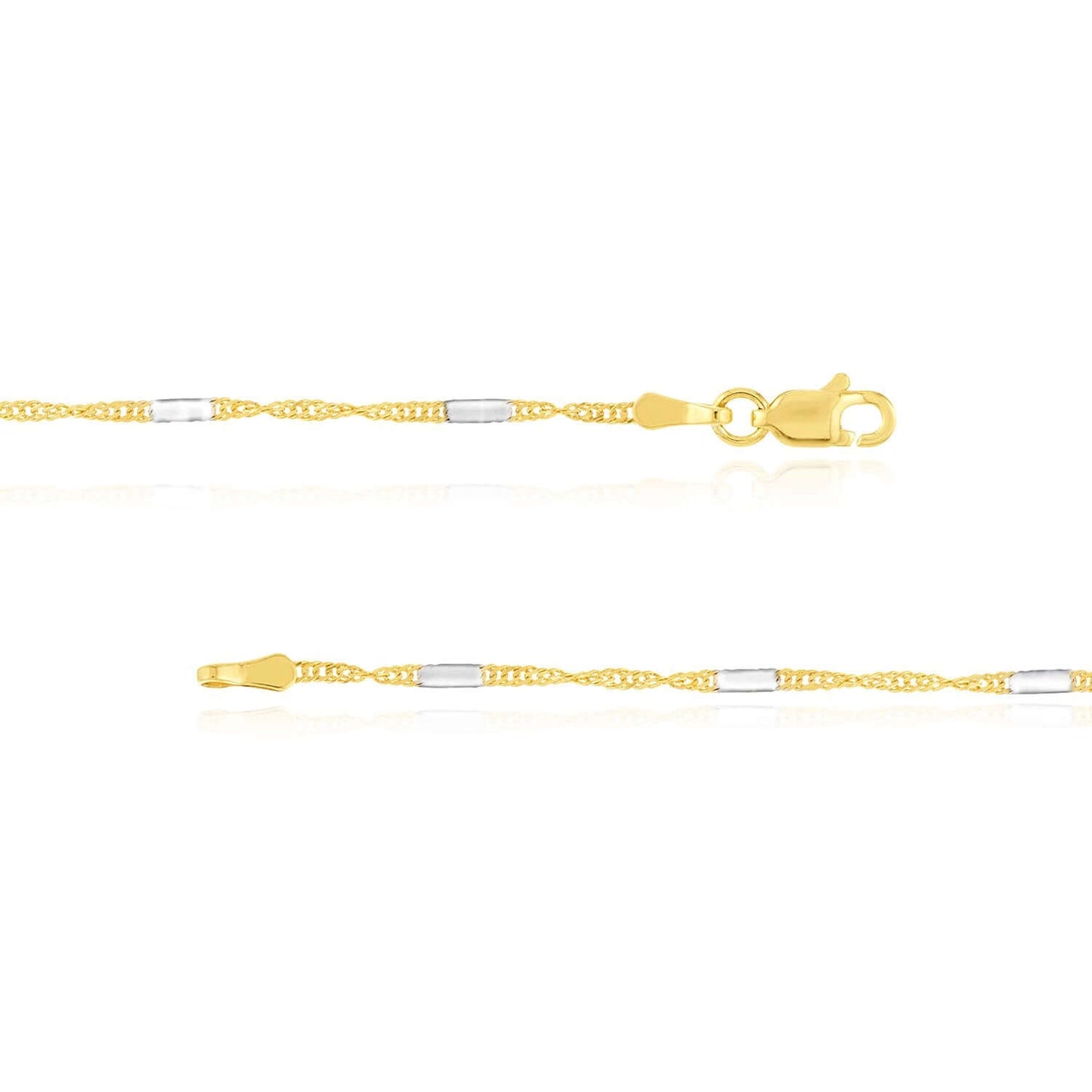 14K Real Gold Two-Tone 1.5mm Singapore Stations Chain Necklace 16" 18" 20"