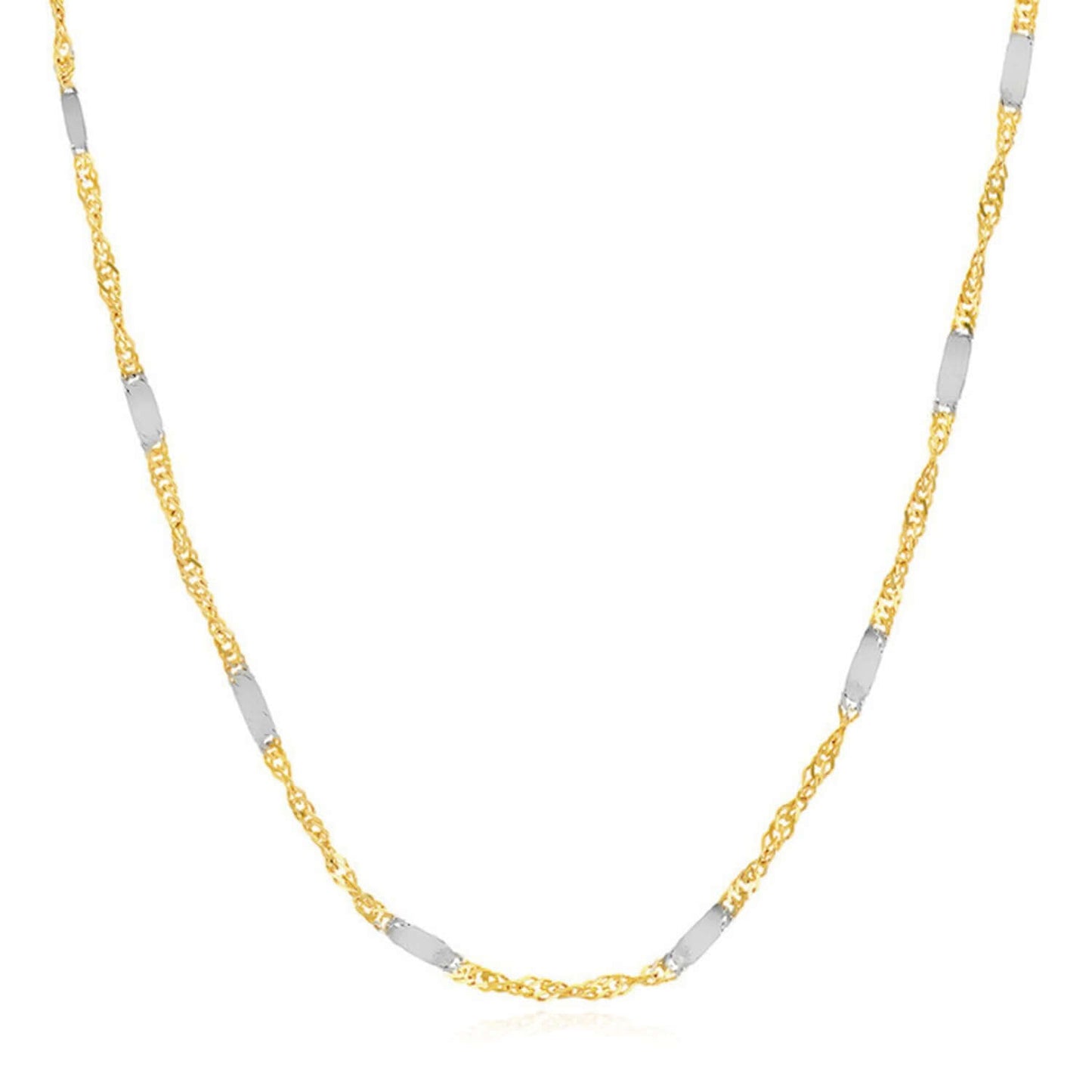 14K Real Gold Two-Tone 1.5mm Singapore Stations Chain Necklace 16" 18" 20"