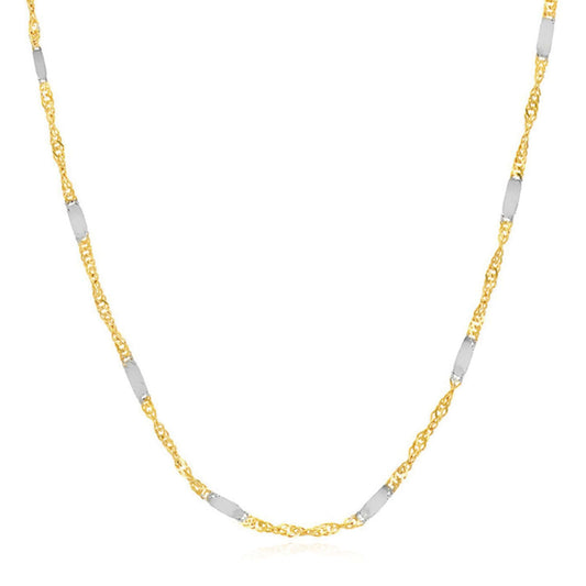 14K Yellow White Gold 1.5mm Singapore Stations Chain (Solid Links) 16"-20"