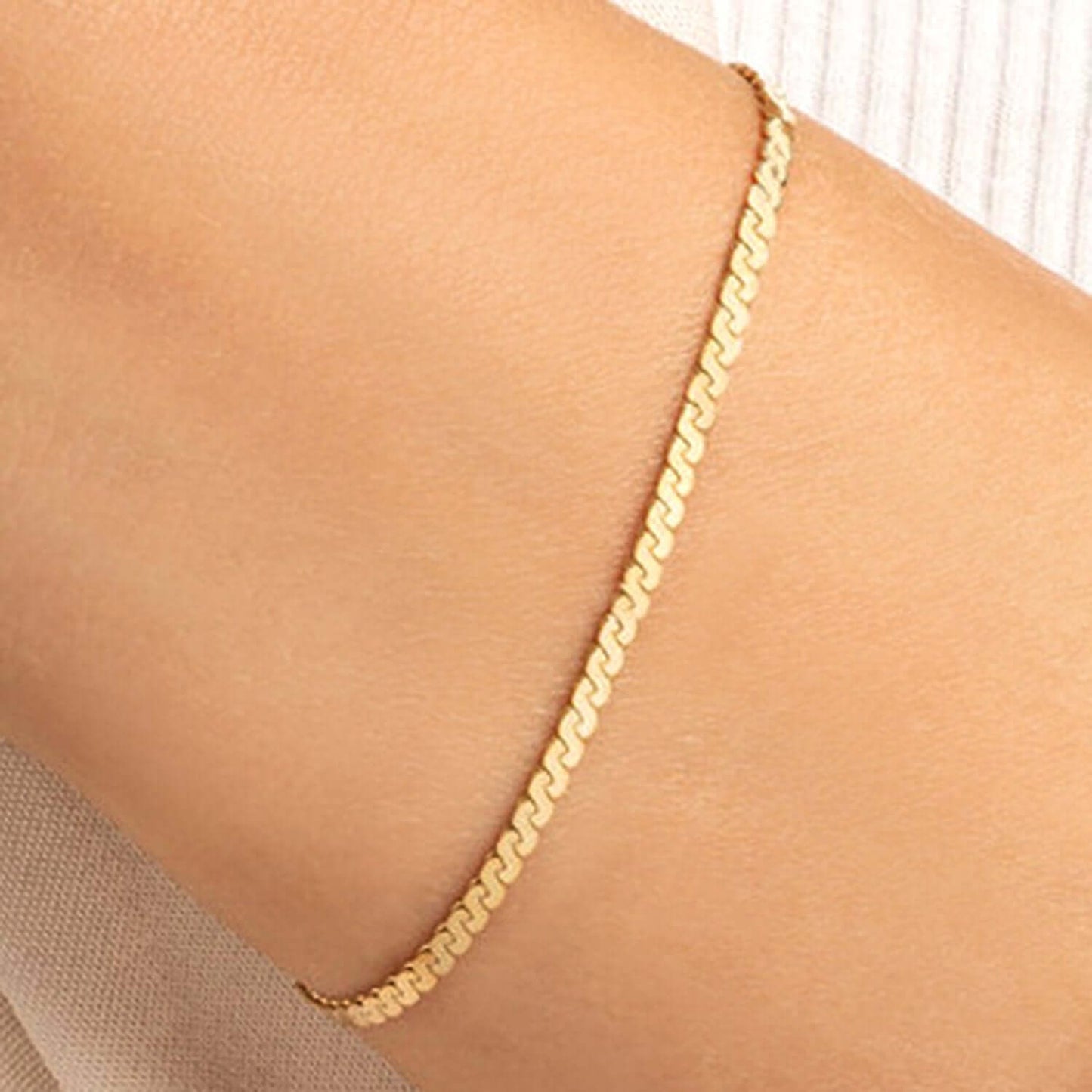 14K Real Gold Solid 2mm Serpentine Bracelet 7.5"