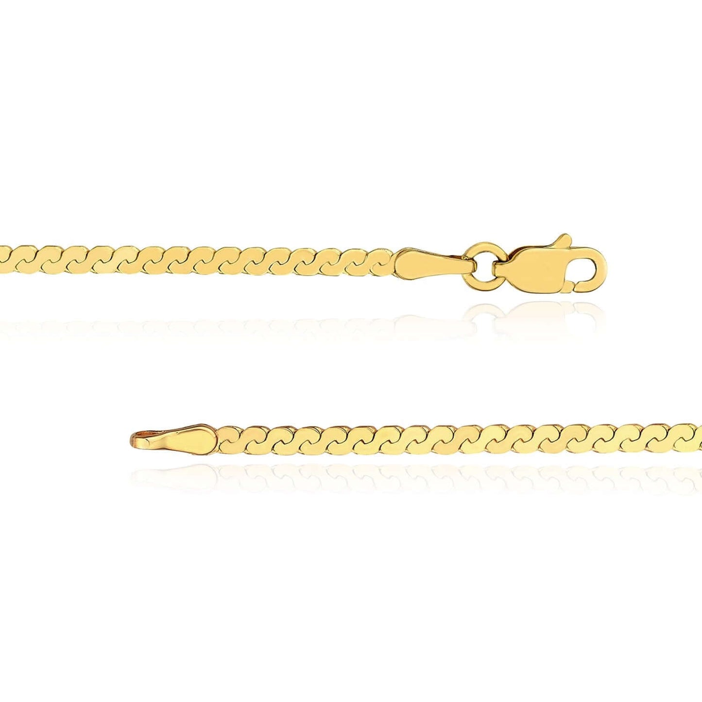 14K Real Gold Solid 2mm Serpentine Bracelet 7.5"
