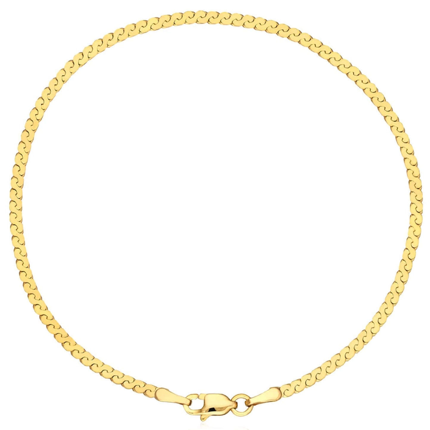 14K Real Gold Solid 2mm Serpentine Bracelet 7.5"