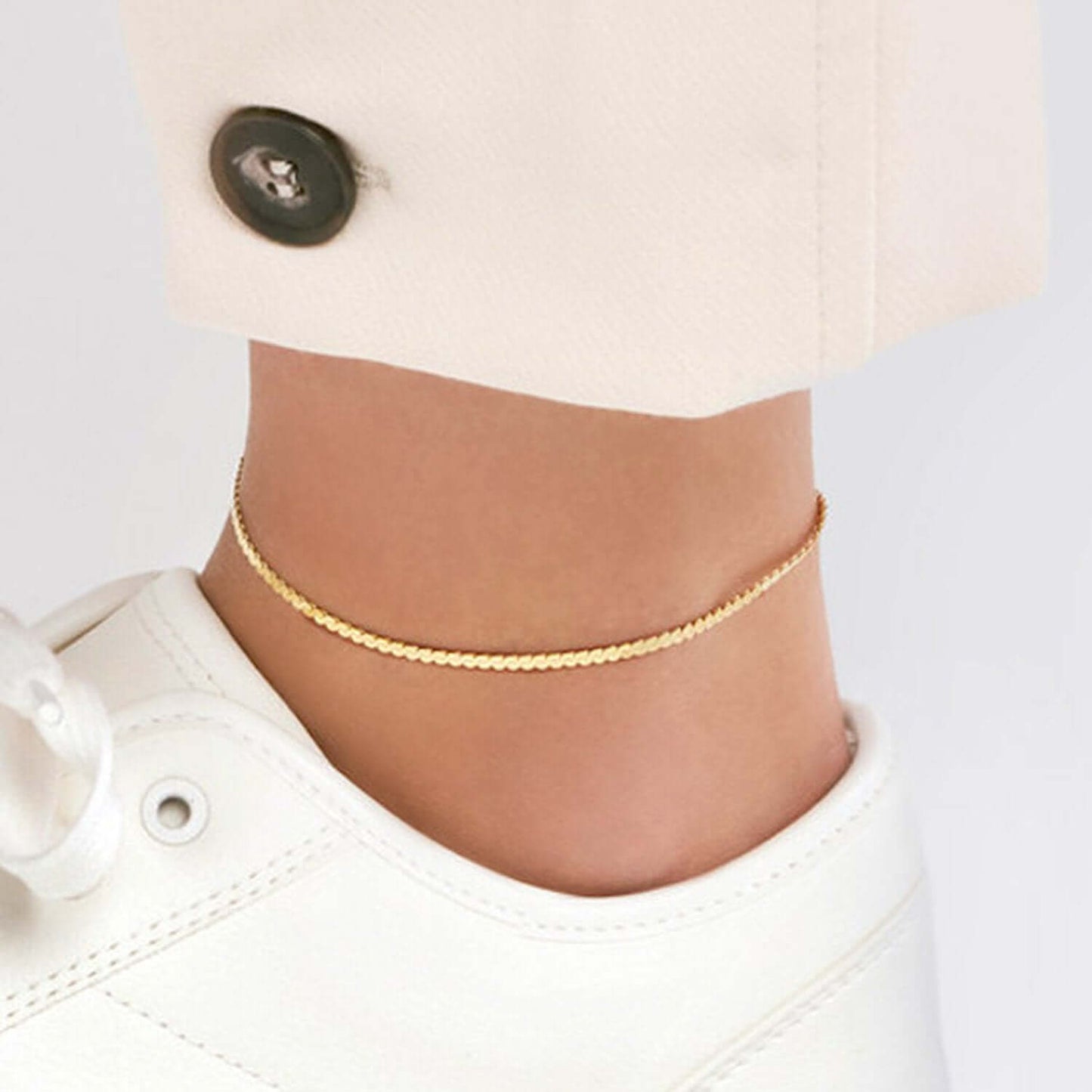14K Real Gold 2mm Solid Serpentine Ankle Bracelet 10"