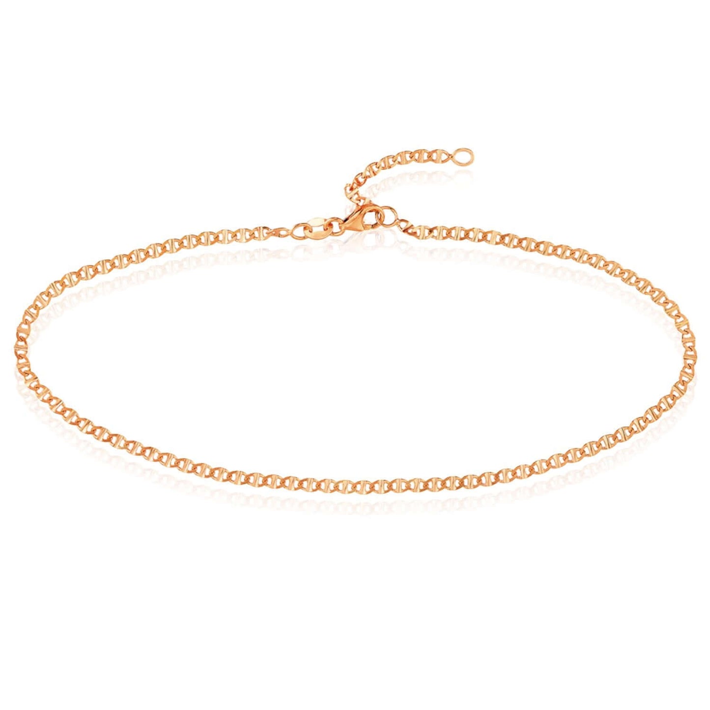 14K Real Gold Tri-Color Yellow White Rose Anchor Ankle Bracelet 9-10" Adjustable