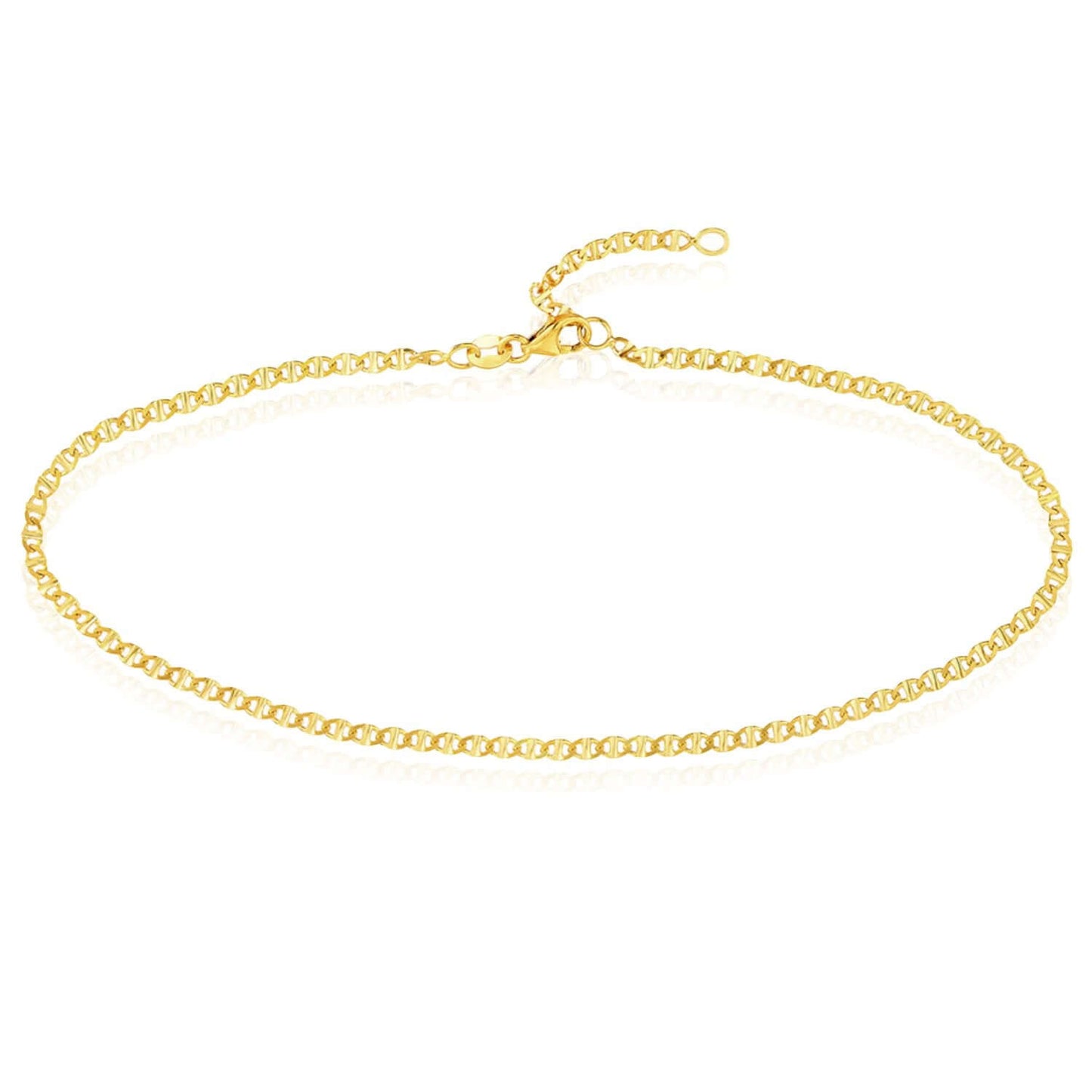 14K Real Gold Tri-Color Yellow White Rose Anchor Ankle Bracelet 9-10" Adjustable