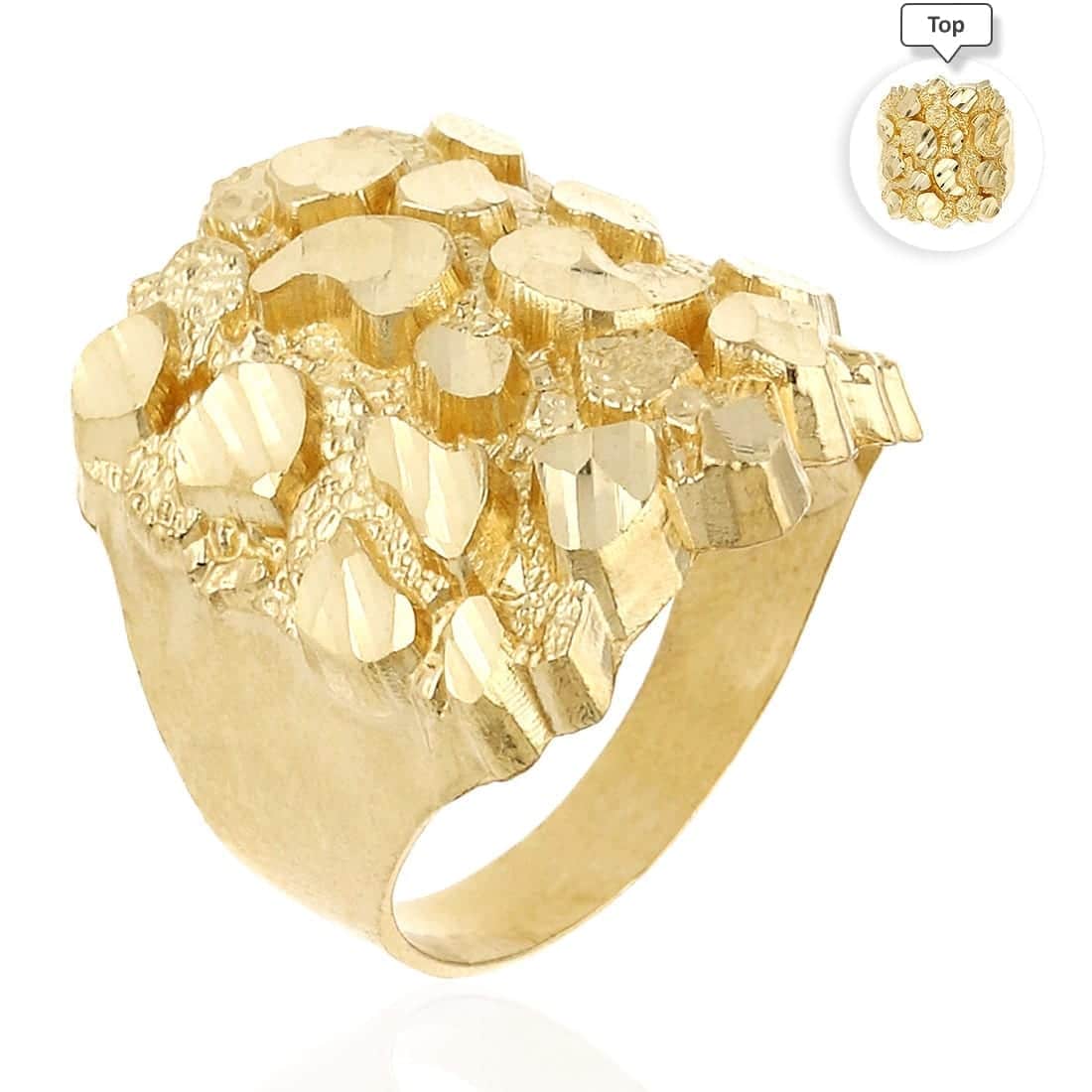 10K Real Gold Diamond-Cut Nugget Signet Ring