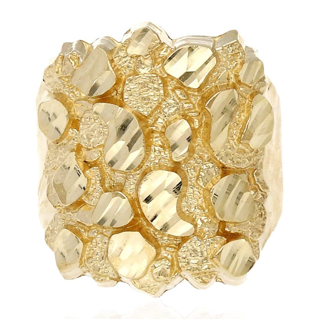 10K Real Gold Diamond-Cut Nugget Signet Ring