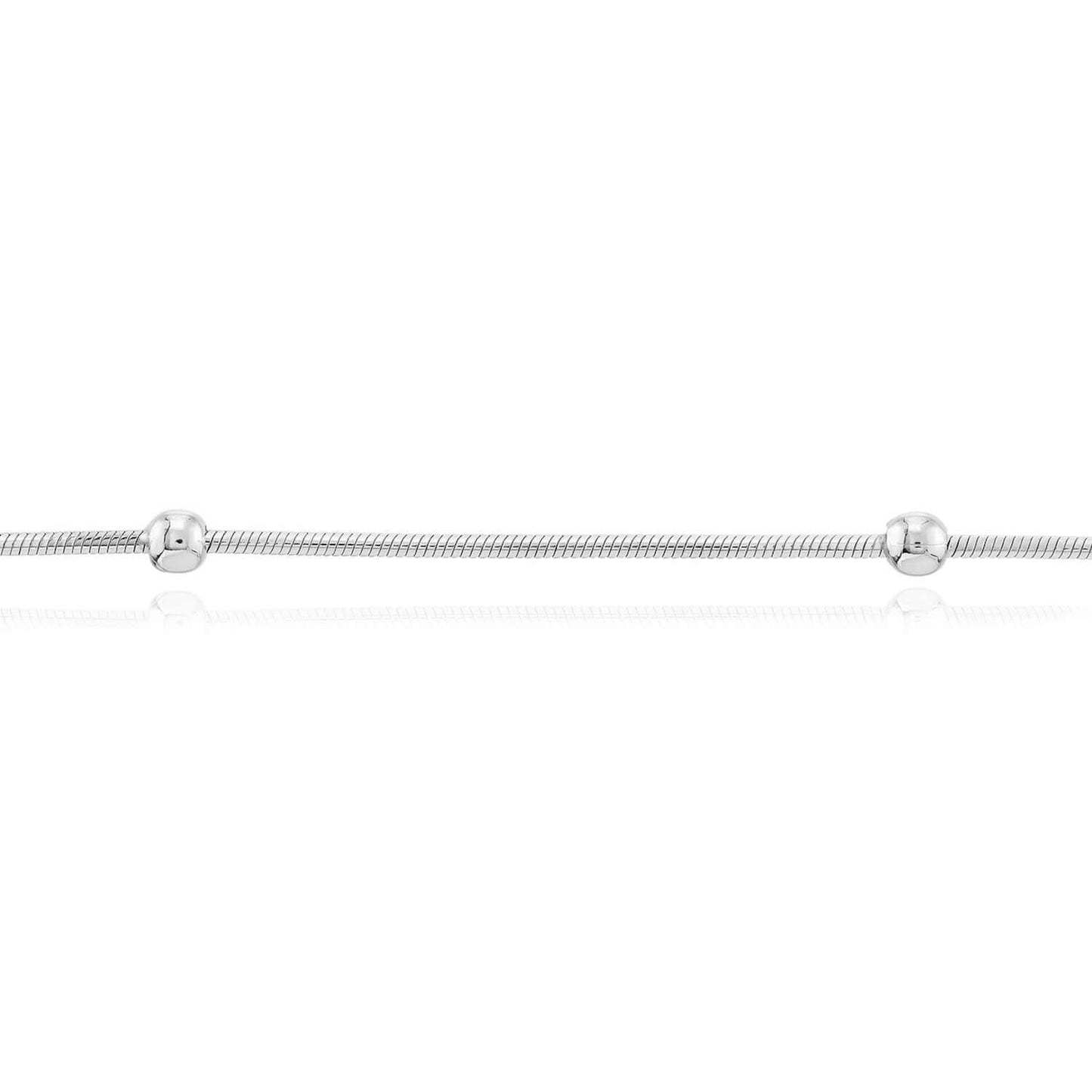 Sterling Silver Snake Chain Bead Accents Ankle Bracelet 9"-10" Adjustable