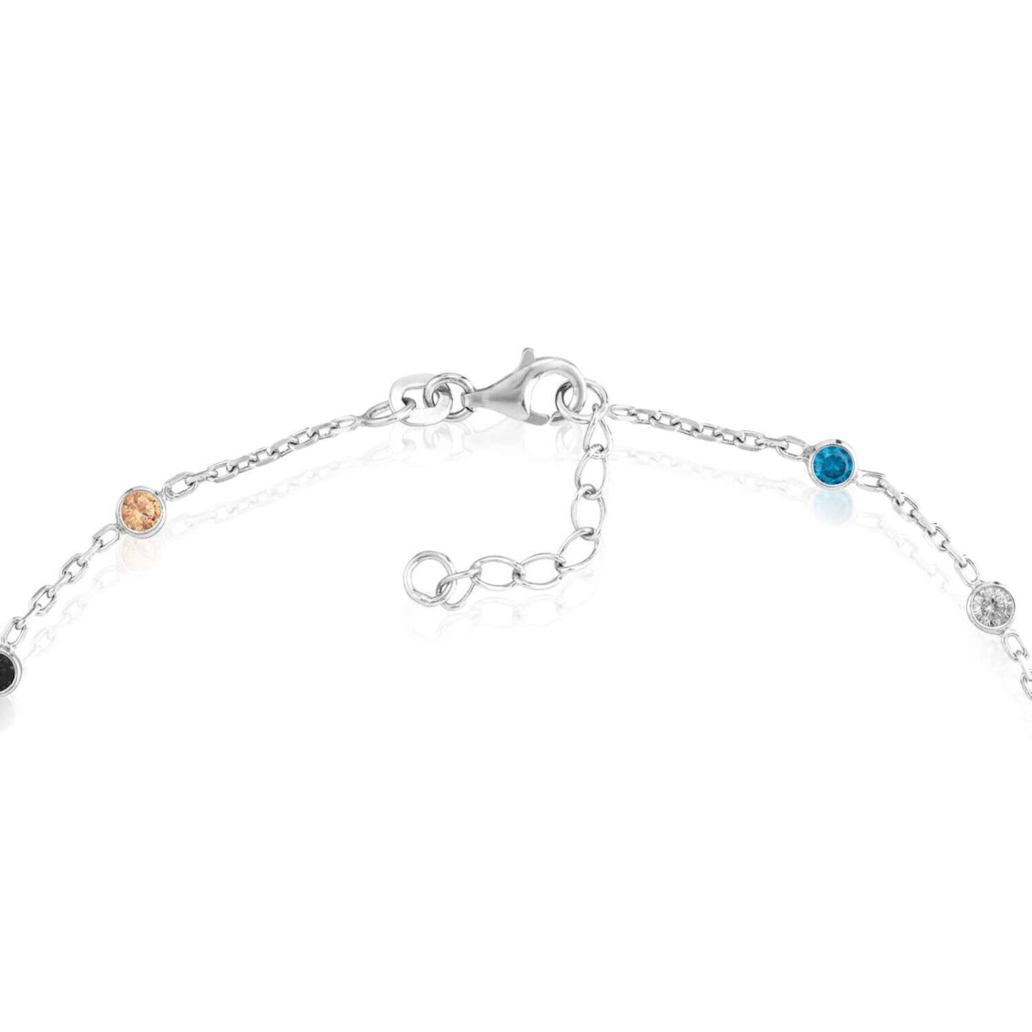 Sterling Silver Multi-Color CZ Bezel Stations Ankle Bracelet 9"-10" Adjustable