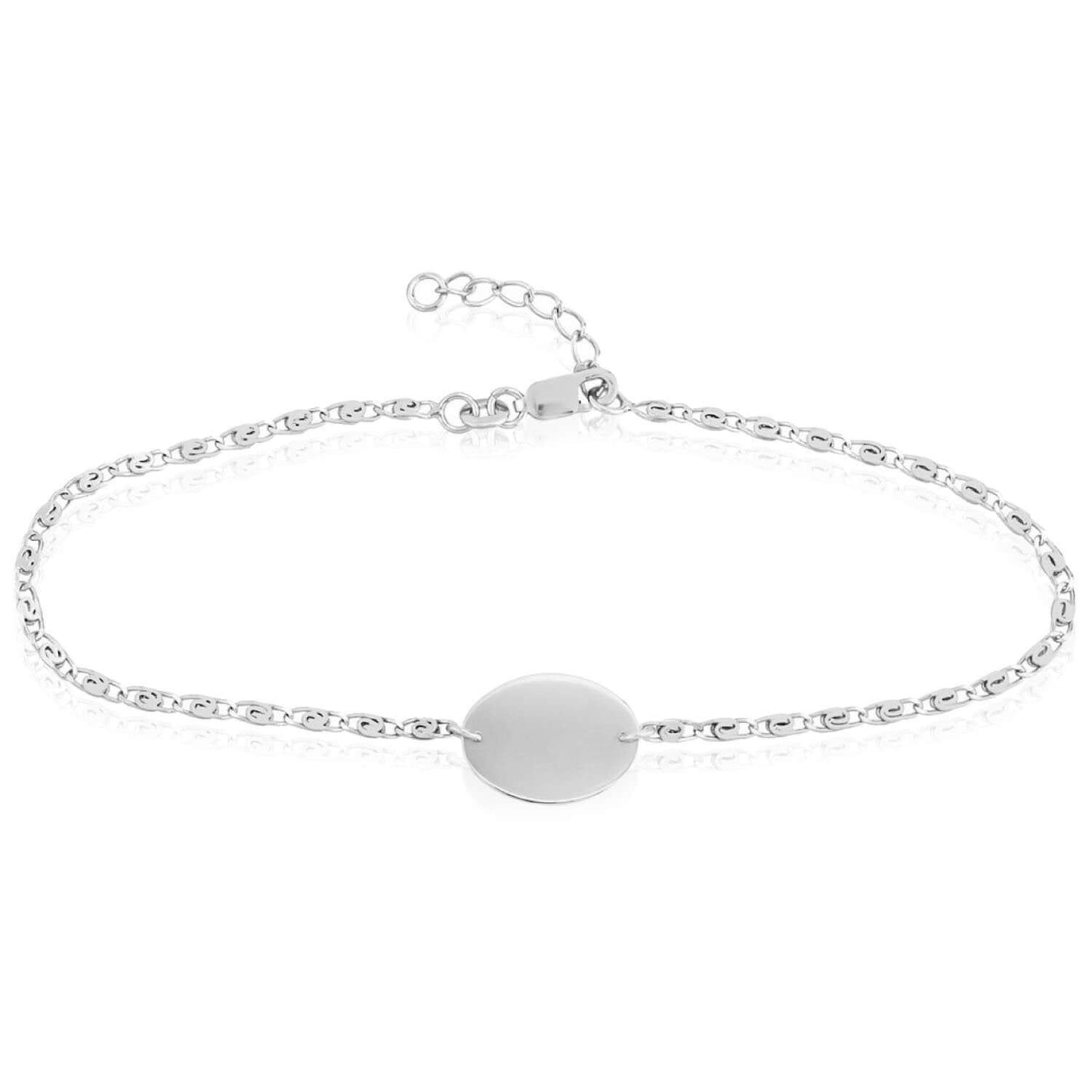 Engravable Sterling Silver Personalized Swirl Ankle Bracelet 9"-10" Adjustable